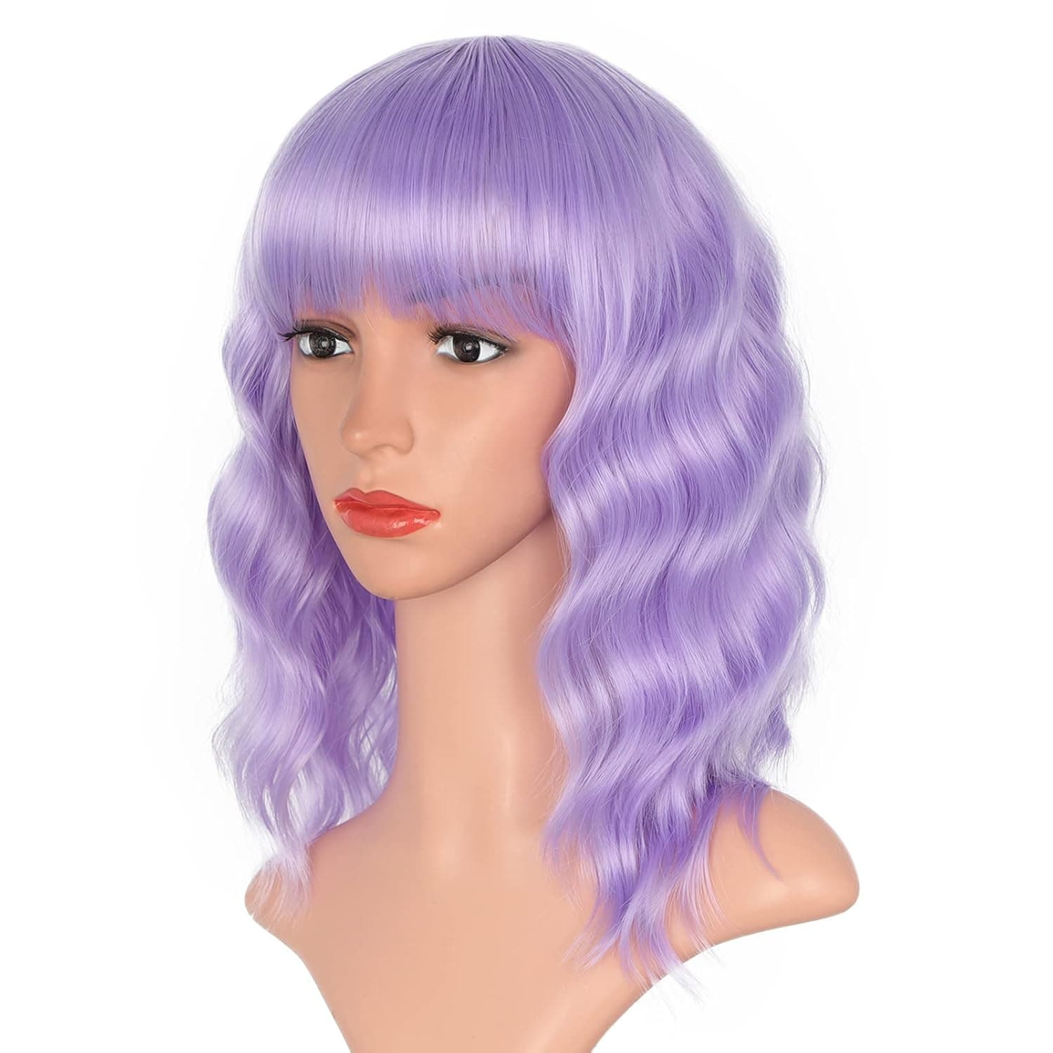 ENTRANCED STYLES Lavender Purple Wigs for Women, Colored Wigs Wavy Bob Wig with Bangs Short Hair Wigs Shoulder Length Heat Resistant Synthetic Costume Party Christmas Wigs for Girl