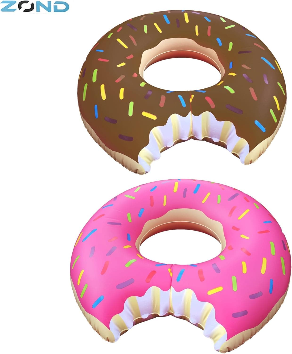 2 Piece Set of Gigantic 4ft Donut Pool Floats by ZOND Chocolate and Strawberry with Sprinkles, Made with Extra Durable Vinyl