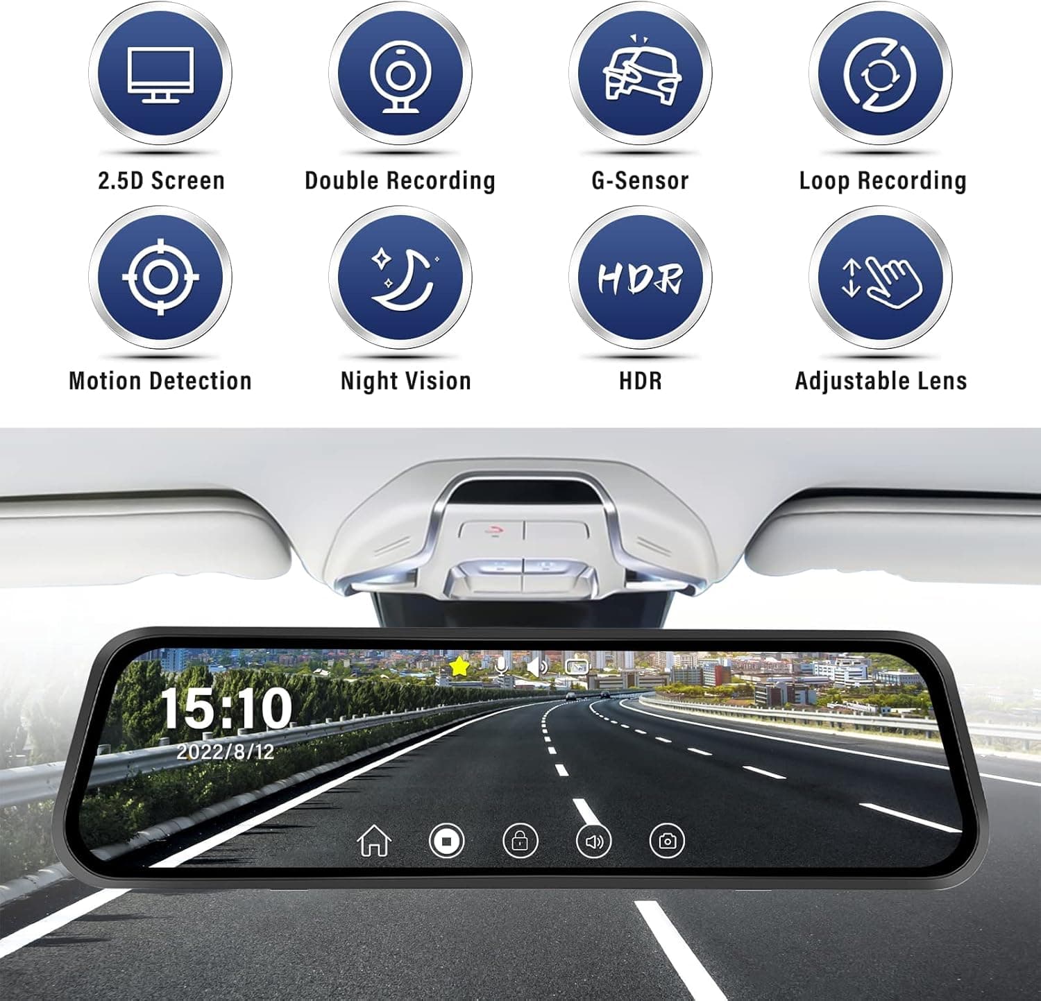 Mirror Dash Cam, 9.66" Touch Screen Front and Rear View Mirror Camera for Car, Dual Dash Cameras Front and Rear,Super Night Vision,Parking Monitoring,Reverse Backup Camera+32GB TF Card