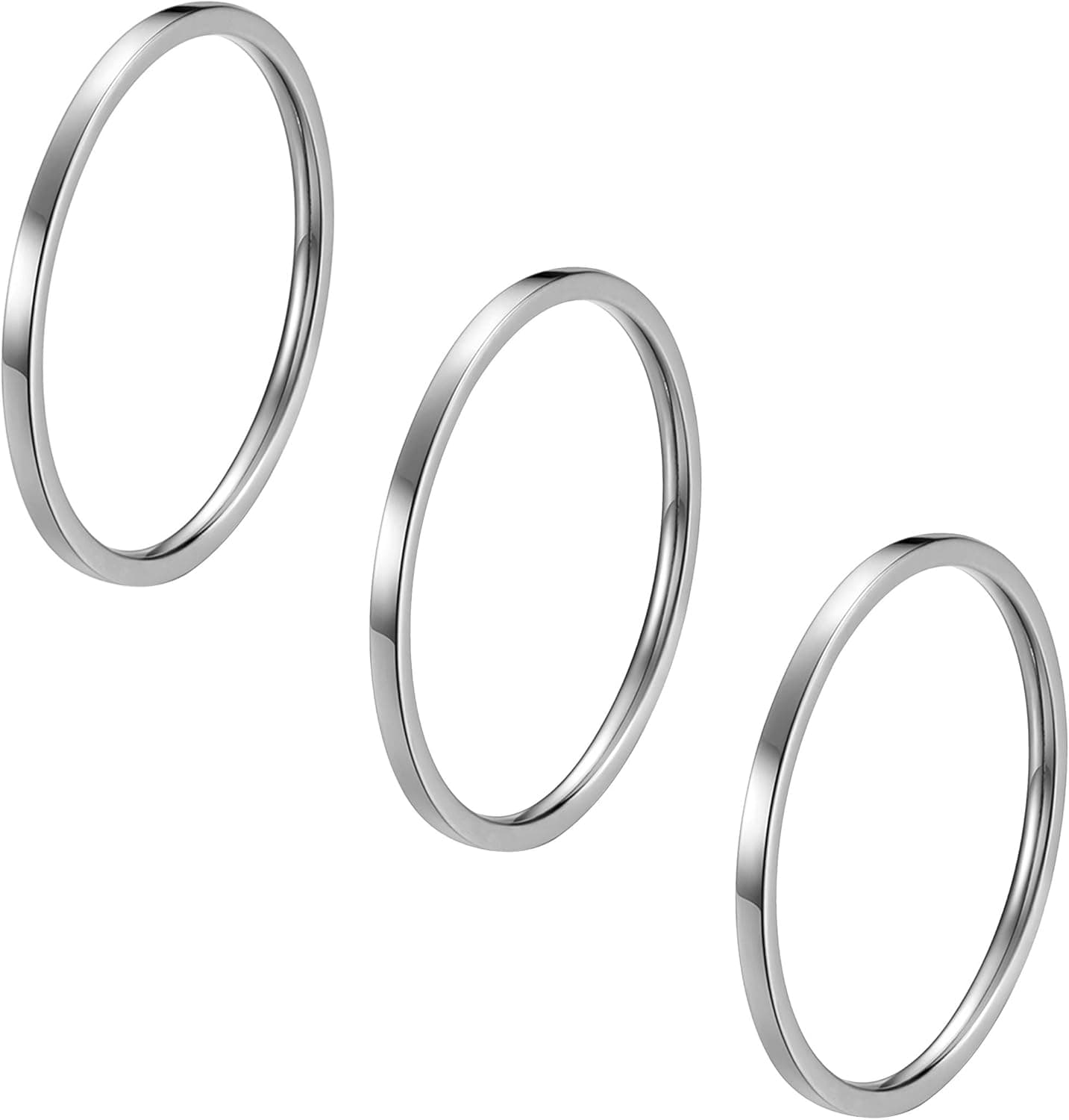 ALEXTINA 3Pcs 1mm Stainless Steel Plain Band for Women Midi Knuckle Rings Finger Stackinig Ring Comfort Fit, Flat Silver, Size 6