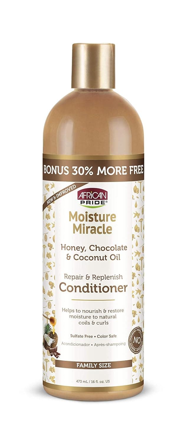 African Pride Moisture Miracle Honey, Chocolate & Coconut Oil Conditioner - Helps Repair & Replenish Moisture to Natural Coils & Curls, Nourishes & Restores, Sulfate Free, Color Safe. 16oz.