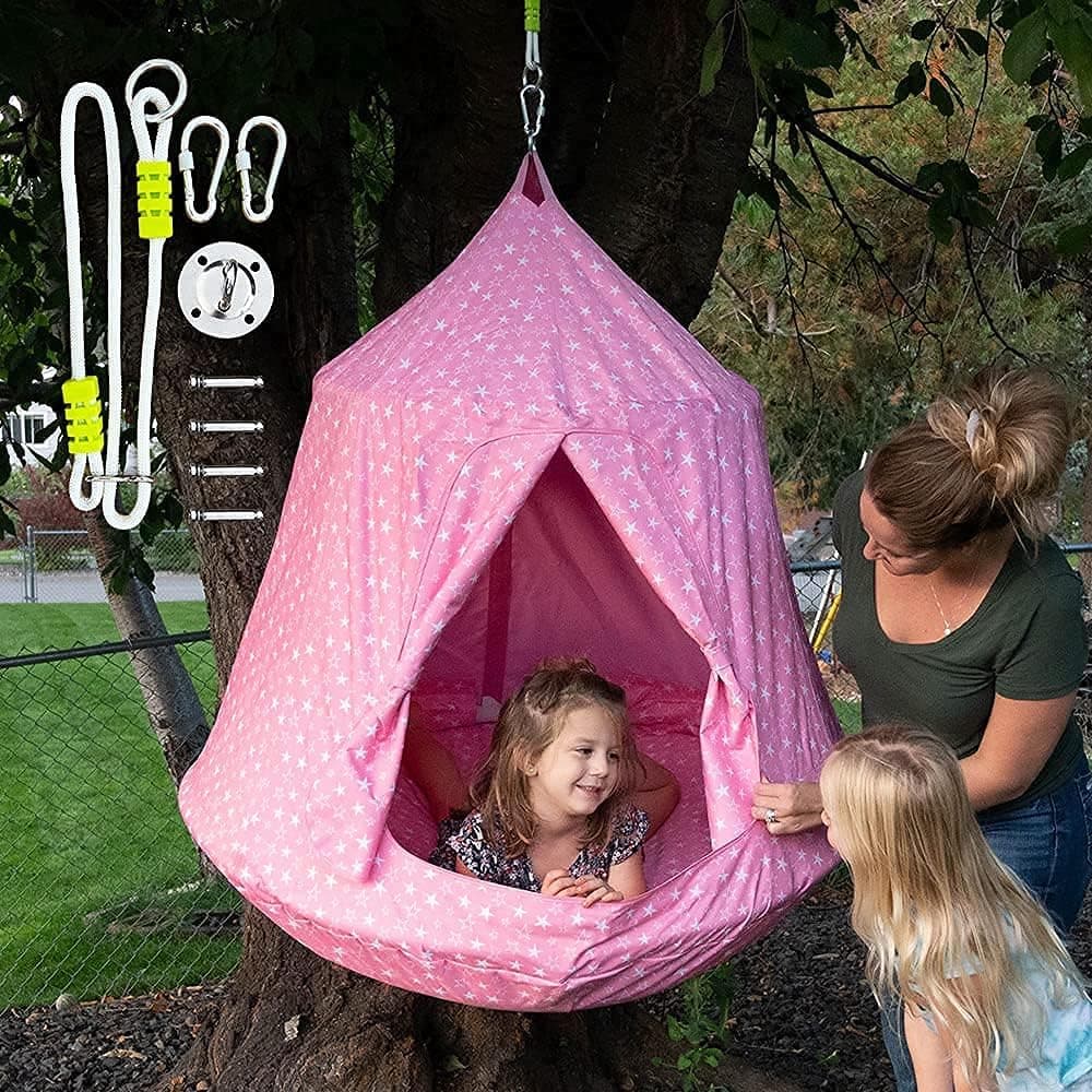 JumpTastic Kids Swing Tent for 2 Kids, Hanging on Tree Swing Set Hammock Using Indoor or Outdoor