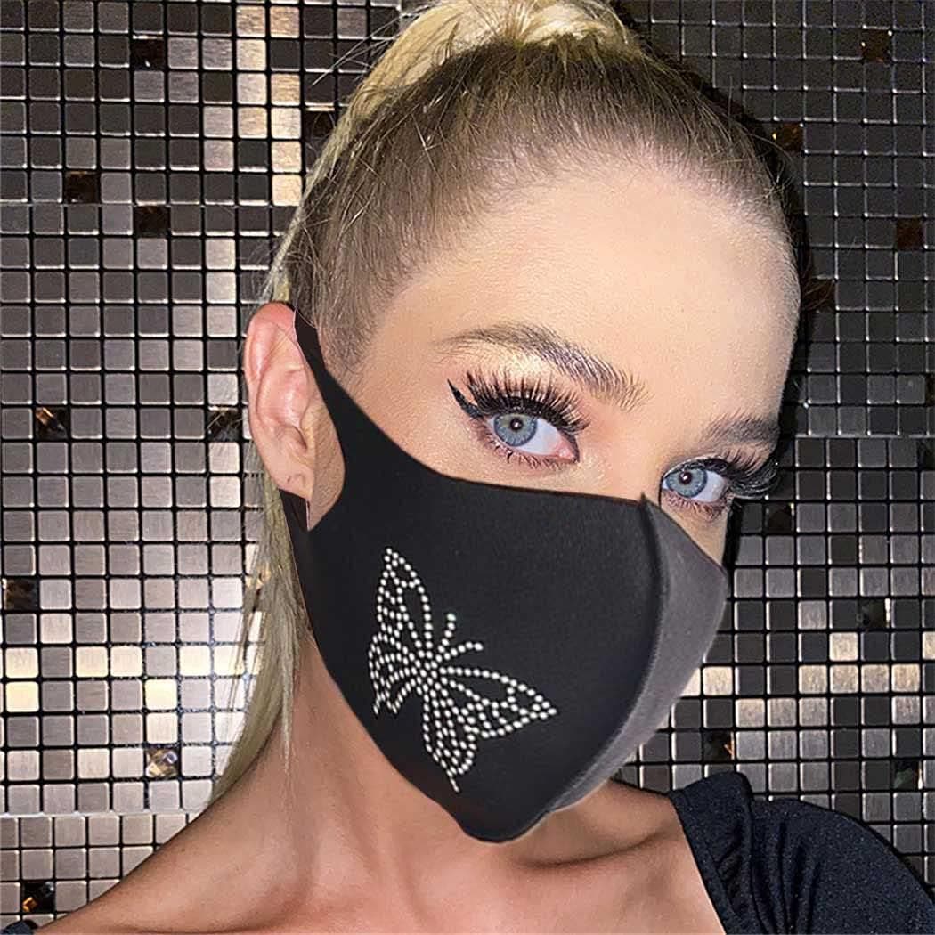 Bmirth Rhinestone Face Mask Black Butterfly Party Nightclub Cover for Women and Girls