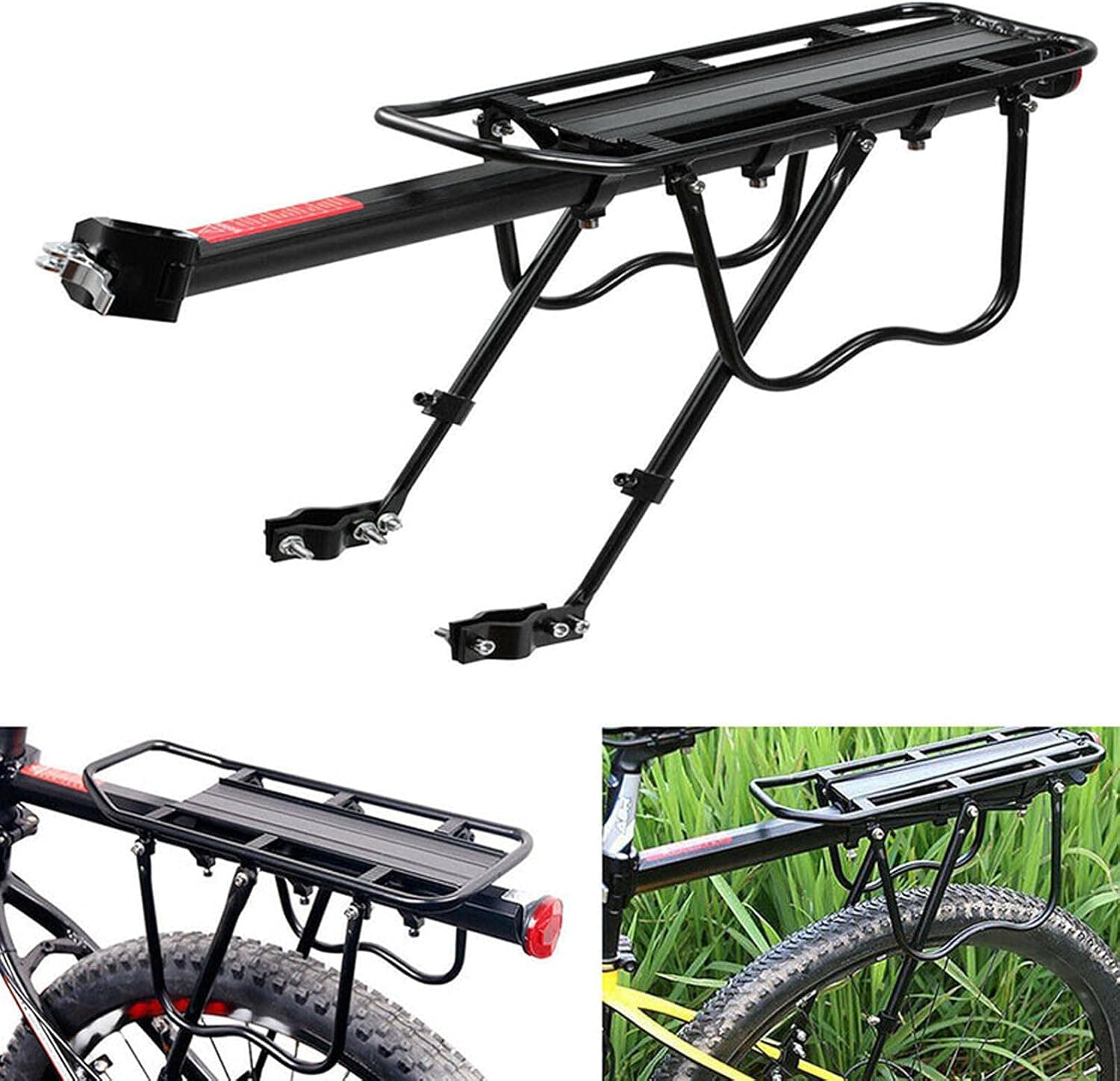 Bike Rear Rack, 110lbs Capacity Rear Bike Rack Adjustable Bicycle Cargo Rack Quick Release Aluminum Bike Luggage Carrier Rack MTB Luggage Cargo Rack with Reflecto, Bicycle Rear Bike Rack