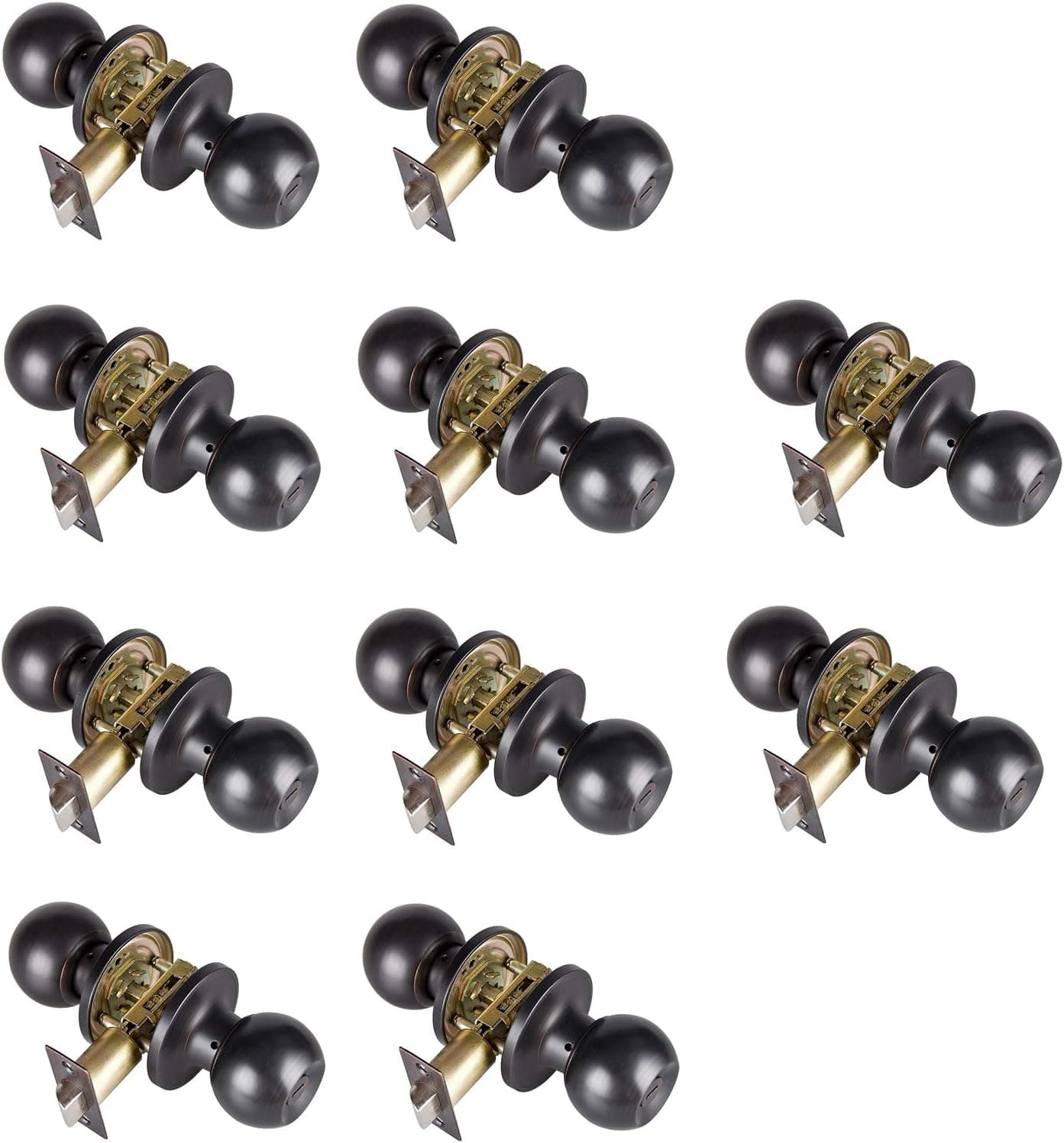 Wow-homeimprove 10 Pack Classical Privacy Door Knob with Lock Oil Rubbed Bronze Bedroon Bathroom Keyless Door Knob Set