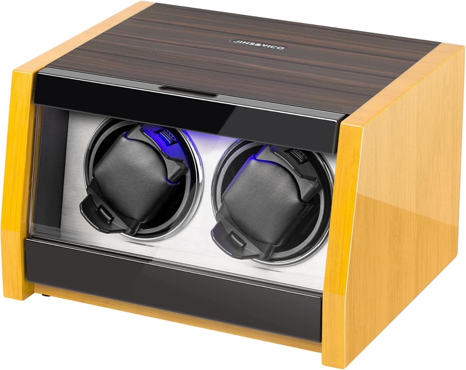 Watch Winder Made of Premium Natural Bamboo Shell for 6 Automatic Watches with High-Gloss Craftsmanship, 4 Setting Modes and Super Quiet Motor, Built-in Lock