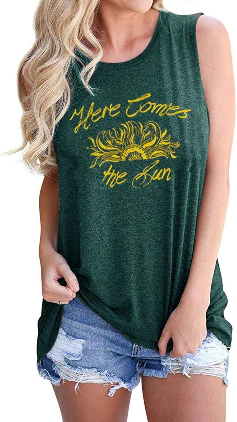 Here Comes The Sun Sunflower Tank Tops Women Summer Sleeveless Vest Cute Funny Graphic Tees Tank T Shirt