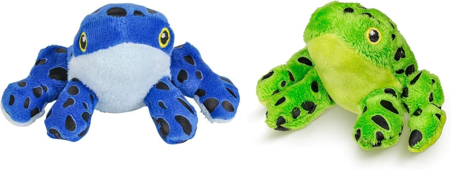 Two (2) Adorable Plush Mini Tree Frogs ~ 5" ~ One Blue ~ One Green ~ Rainforest Toys Beanie Stuffed Jungle Amazon Animals Stocking Stuffers Gifts