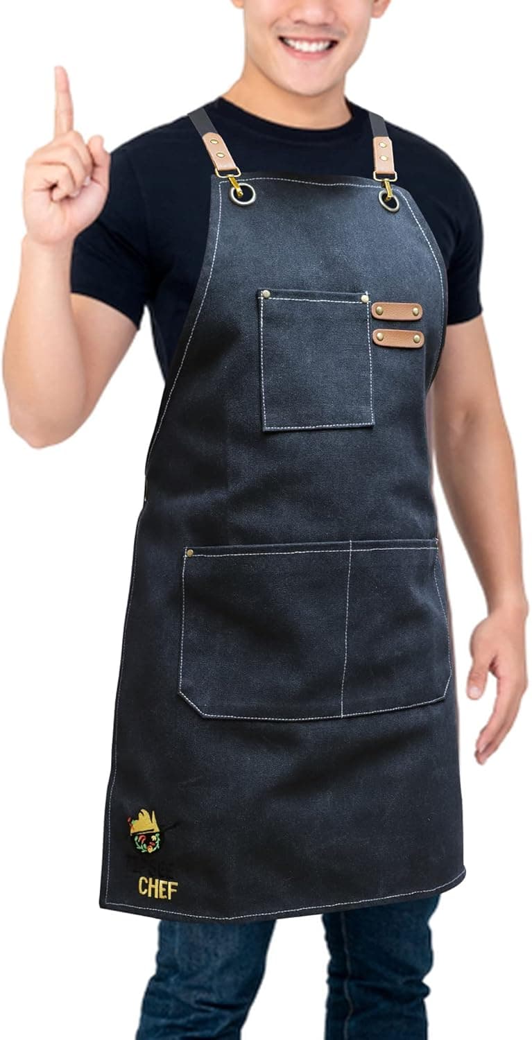 URBAN SOMBRERO Tipsee Chef Canvas Work Apron - 3-Pocket Canvas Utility Apron Cooking, Welding, Carpentry & Mechanics