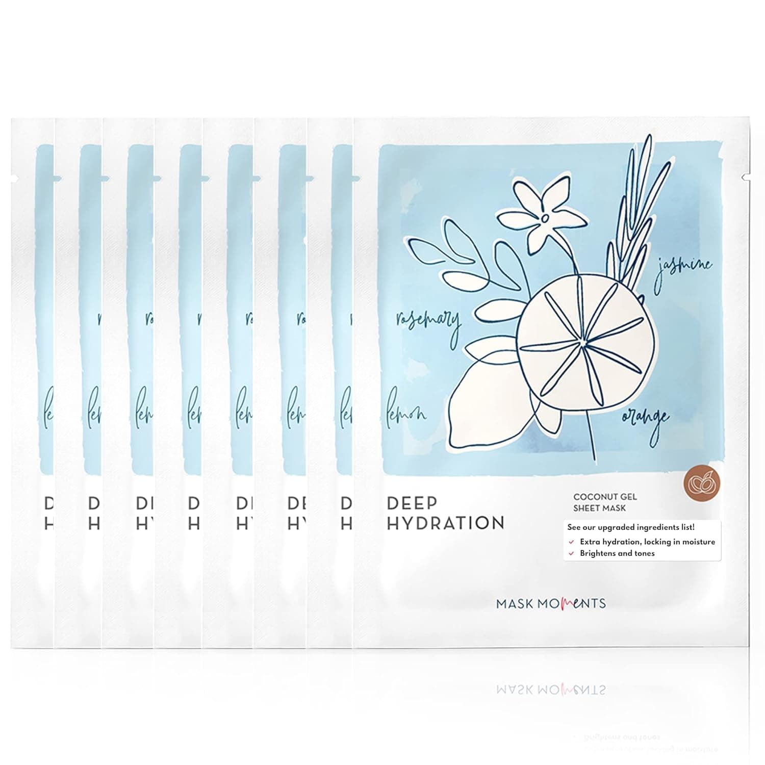 MASK MOMENTS Coconut Gel Sheet Mask, 'Deep Hydration' 8 Sheet Set - Boosts Hydration, Locks in Moisture, and Helps Even Out Skin Tone