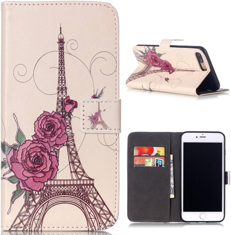 iPhone 7 Plus Phone Case Wallet,IVY [Roses Tower]-[Relief][PU Leather Wallet][Kickstand Case] For Apple iPhone 7 Plus Phone