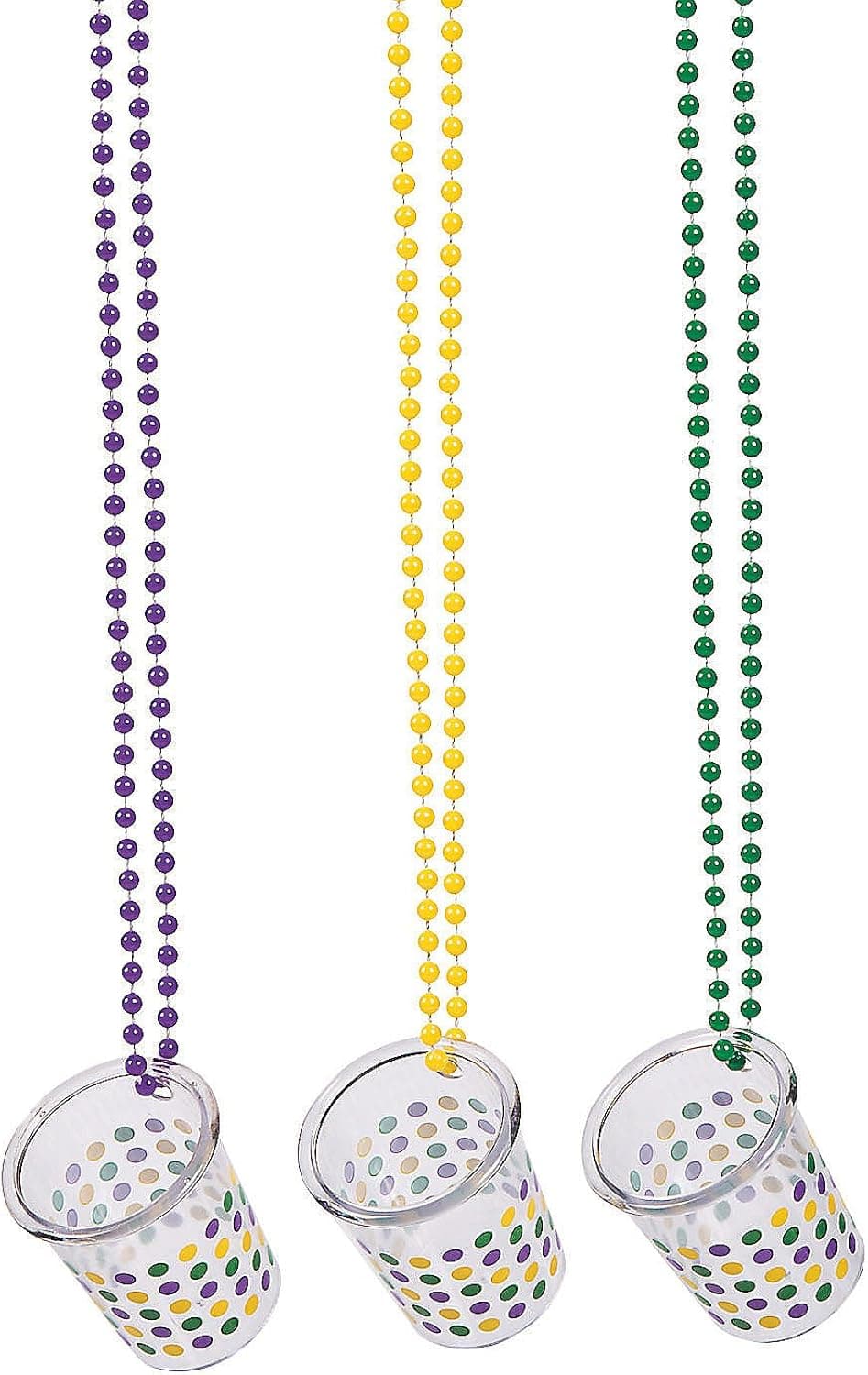 Shot Glass Necklaces - Bulk 12 Pack of Bead Necklaces with Shot Cup - Mardi Gras and Party Supplies