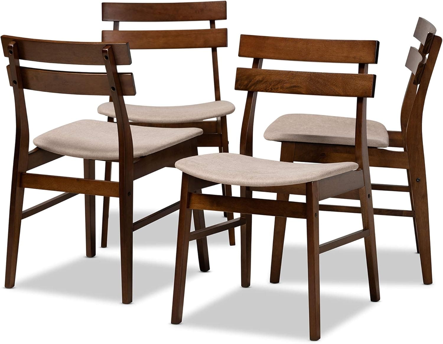 Baxton Studio Devlin Mid-Century Modern Transitional Light Beige Fabric Upholstered and Walnut Brown Finished Wood 4-Piece Dining Chair Set