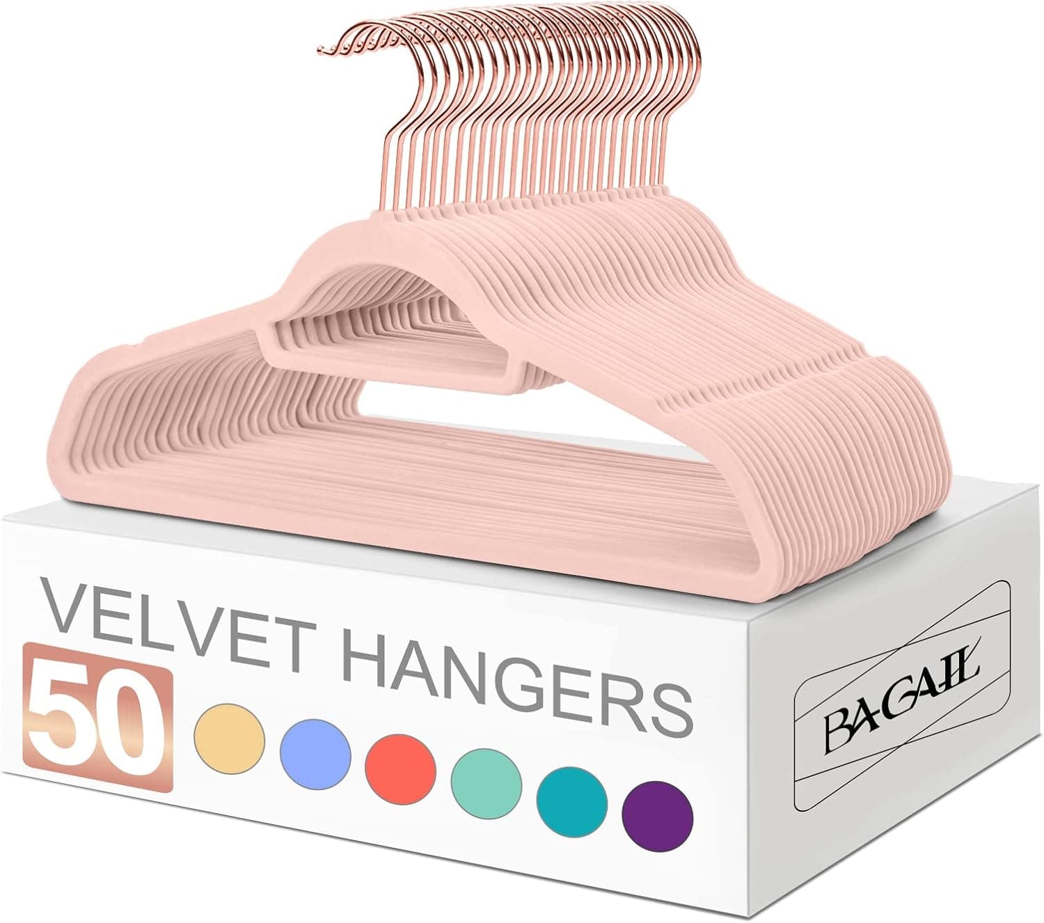 BAGAIL Velvet Hangers,Blush/Rose Gold Non Slip 360 Degree Swivel Hook Strong and Durable Clothes Hangers for Coats, Suit, Shirt Dress, Pants & Dress Clothes(Blush/Rose Gold, 50 Pack)