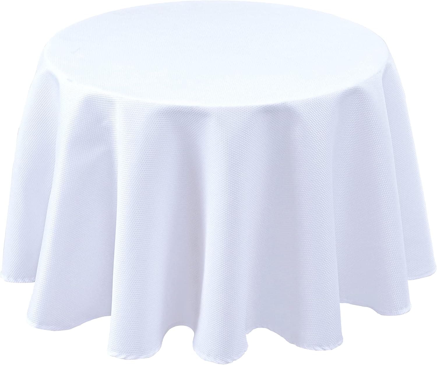 Biscaynebay Textured Fabric Round Tablecloth 60 Inches in Diameter, White Water Resistant Tablecloths for Dining, Kitchen, Wedding & Parties, etc. Machine Washable