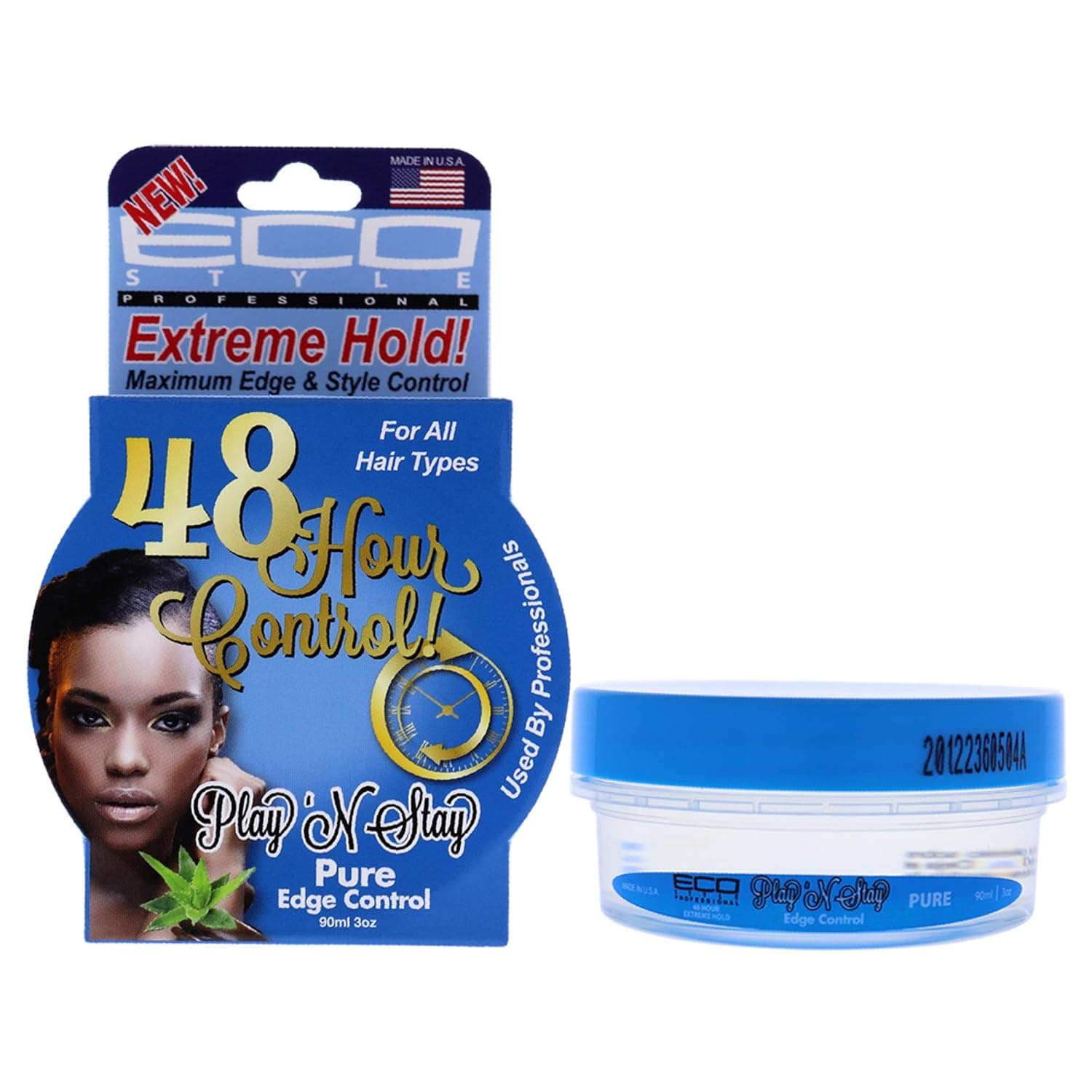 Ecoco Eco Playn Stay Edge Control Gel - Pure - Fortifies Hair - Provides Extreme Hold And High Shine - Promotes Healthy Scalp - Repairs Damaged Hair - For All Hair Types - 3 Oz