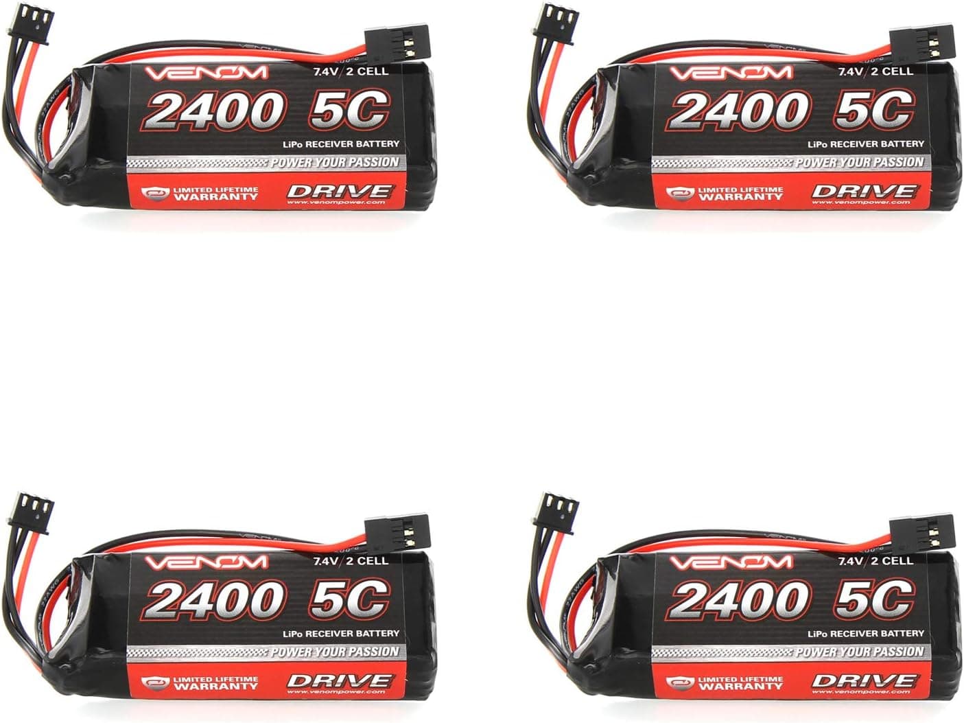 Venom 5C 2S 2400mAh 7.4 Receiver/Transmitter Flat LiPo Battery x4 Packs