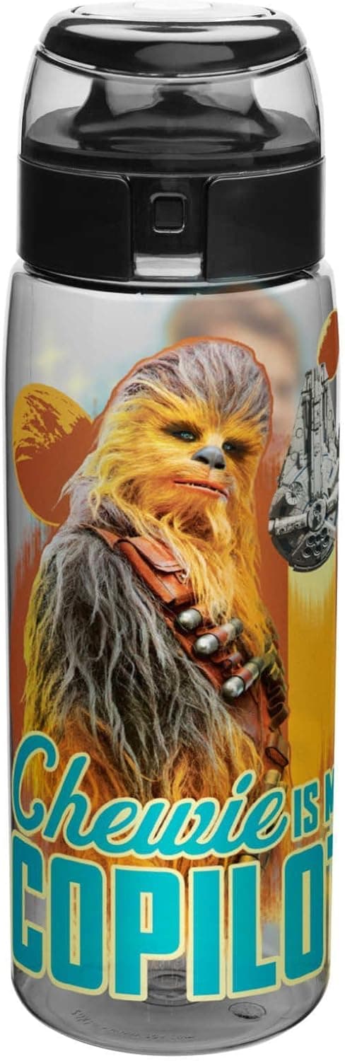 Zak Designs Han Solo A Star Wars Story Chewie Is My Copilot Reusable Plastic Water Bottle, 25 Ounce, Multicolored