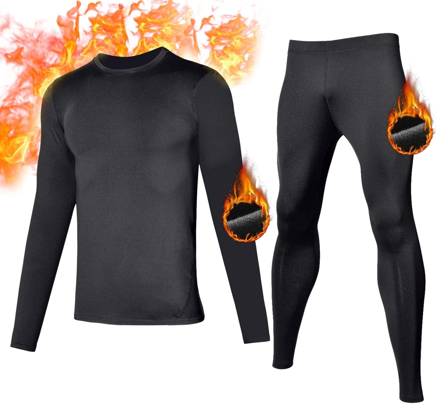 FANDIMU Mens Thermal Underwear Set Skiing Winter Warm Base Layers Tight Long Johns Tops and Bottom Set with Fleece Lined