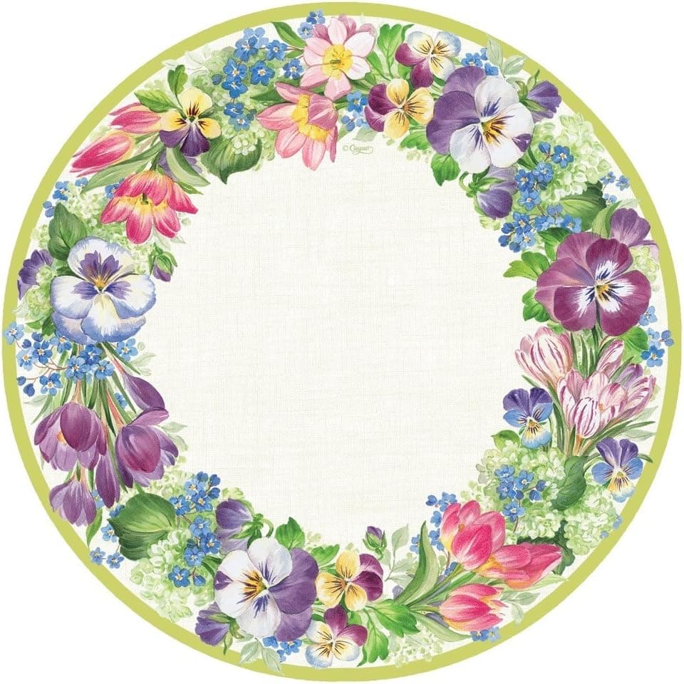 Entertaining with Caspari Spring Garland Dinner Plates, Multicolor, 8-Pack
