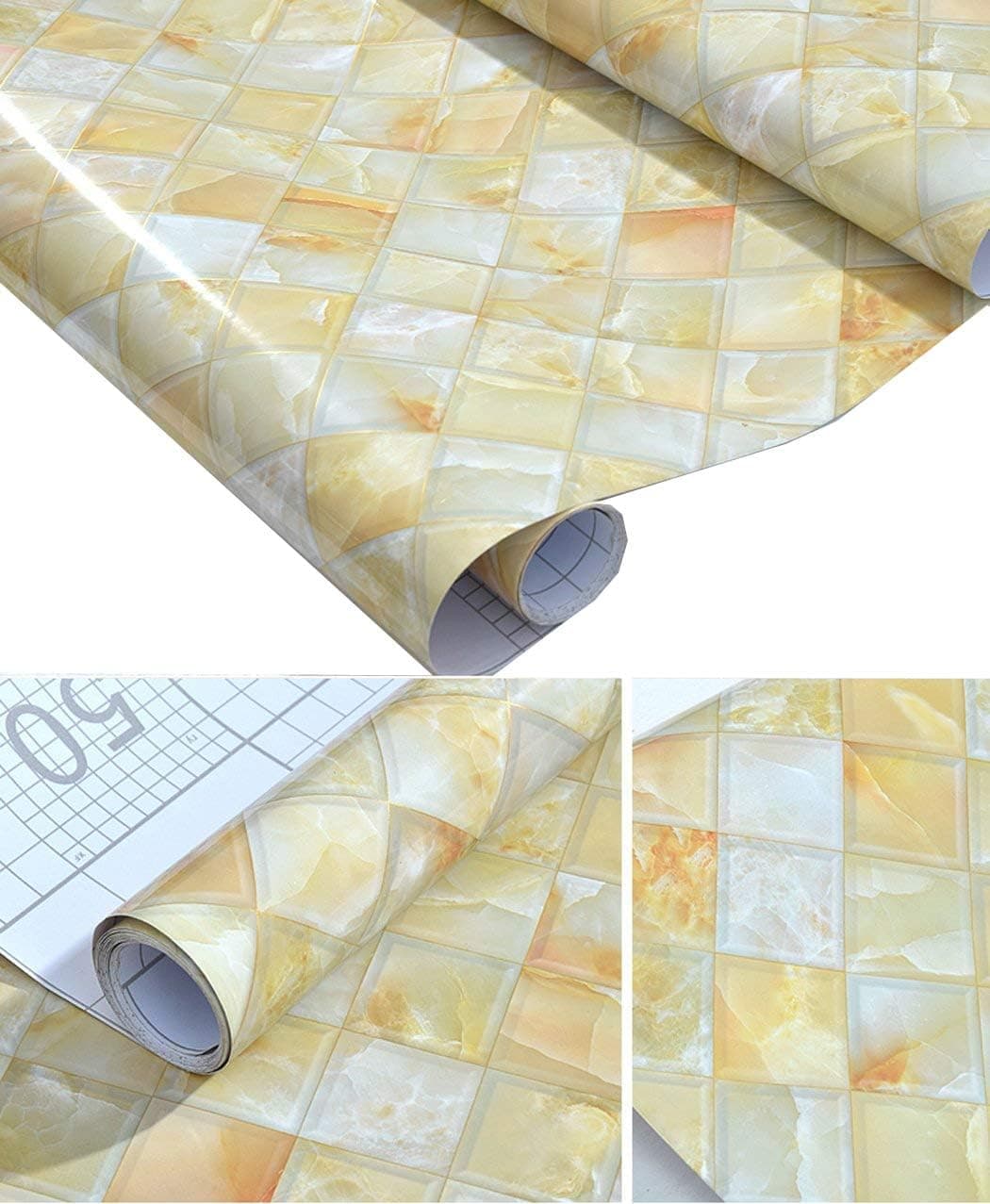 GLOW4U Faux Gloss Marble Tile Contact Paper Self Adhesive Vinyl Granite Shelf Liner for Kitchen Countertops Backsplash Bathroom Wall Decal (24 by 117 Inches)
