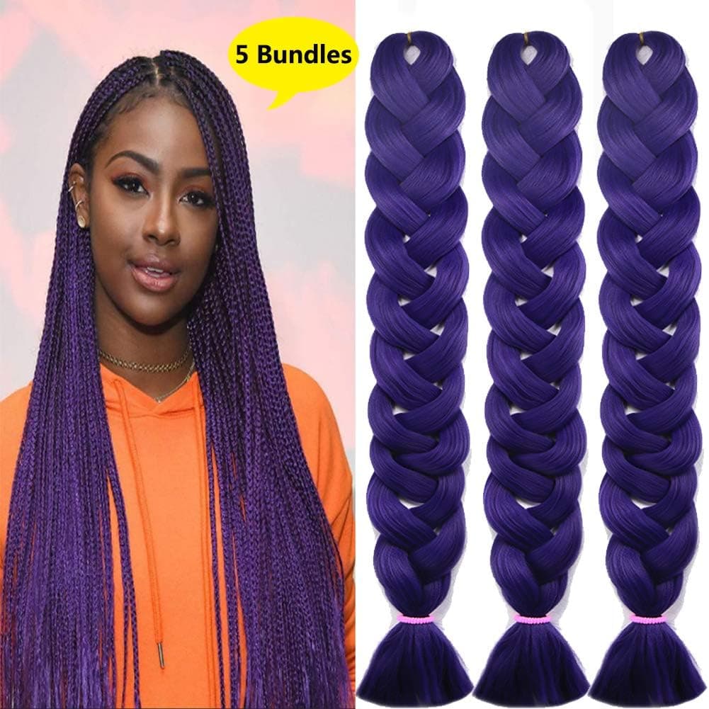 MSBELLE 5Pcs 82Inch Synthetic Braiding Hair Extensions Ombre Kanekalon Fiber Crochet Twist Braids Hair Jumbo Braids Hair Extension for Women 165g/Pcs(Dark Purple)
