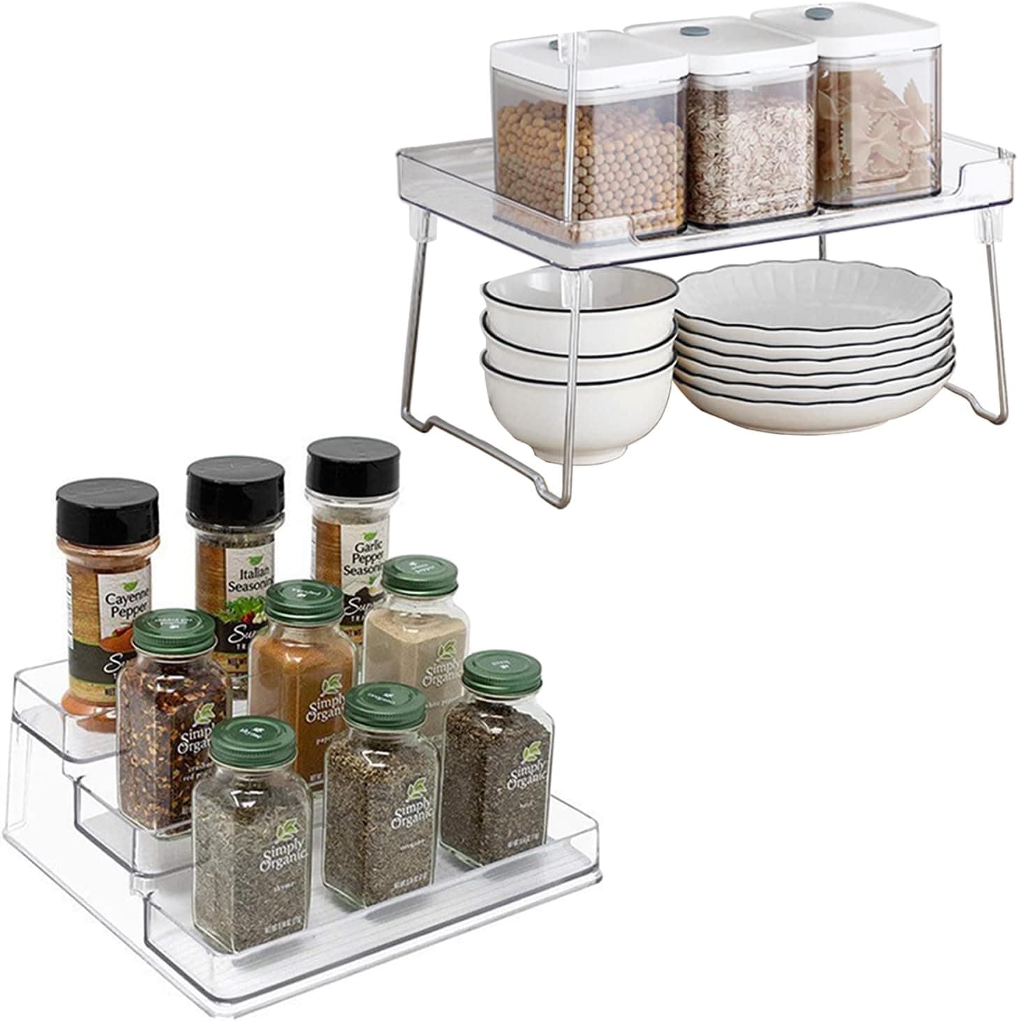 Halyuhn 3 Tier Plastic Spice Rack and Food Kitchen Cabinet Shelf Orgnizer, Spice Rack Organizer for Cabinet, Clear Condiment Organizer, Stackable Cabinet Organizers for Kitchen, Bedroom and Bathroom
