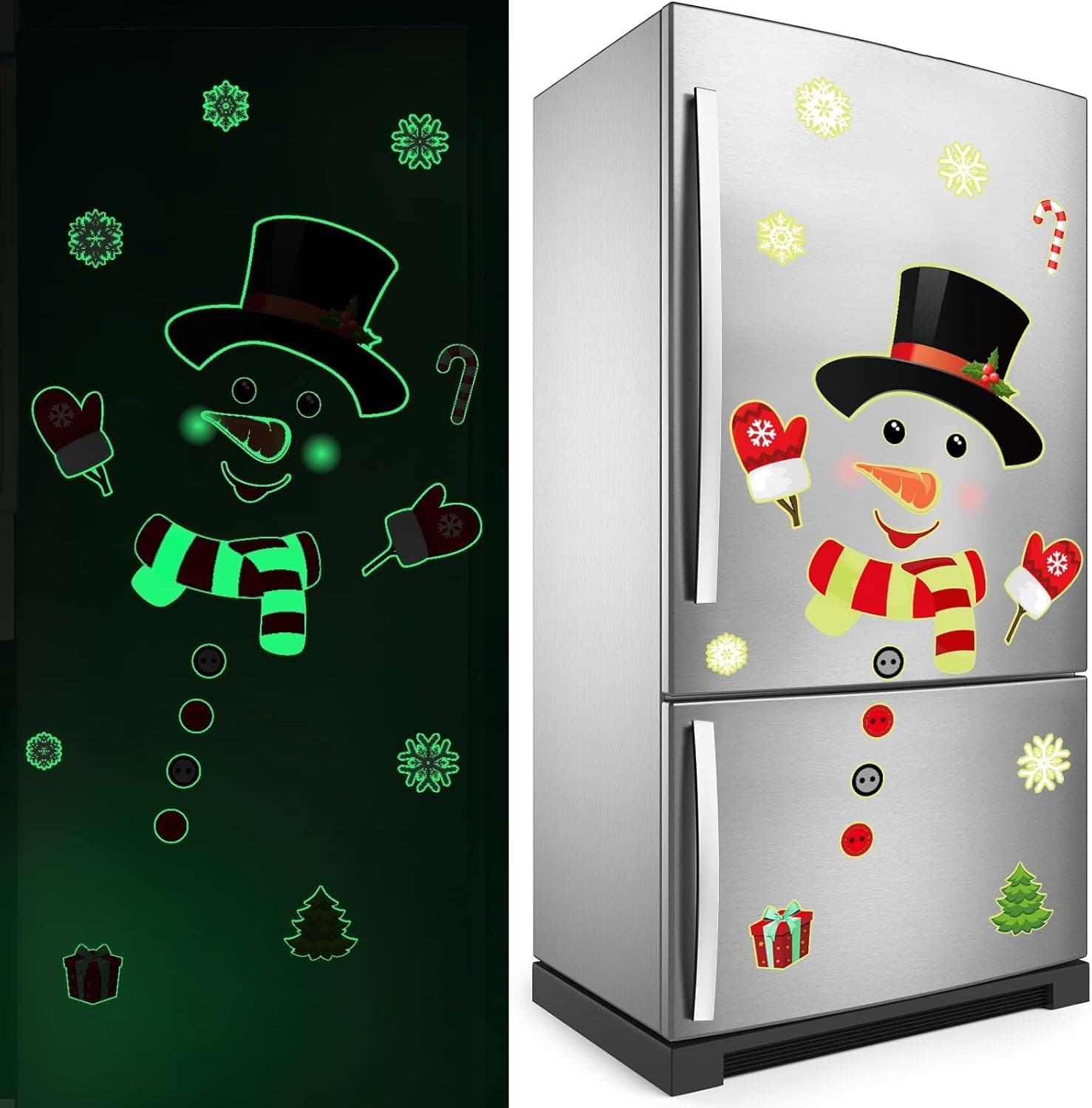 Snowman Refrigerator Magnets Set Luminous Christmas Snowman Fridge Magnets Glow in The Dark Christmas Magnets Stickers for Fridge Metal Door Car Cabinets Garage Xmas Holiday Decorations