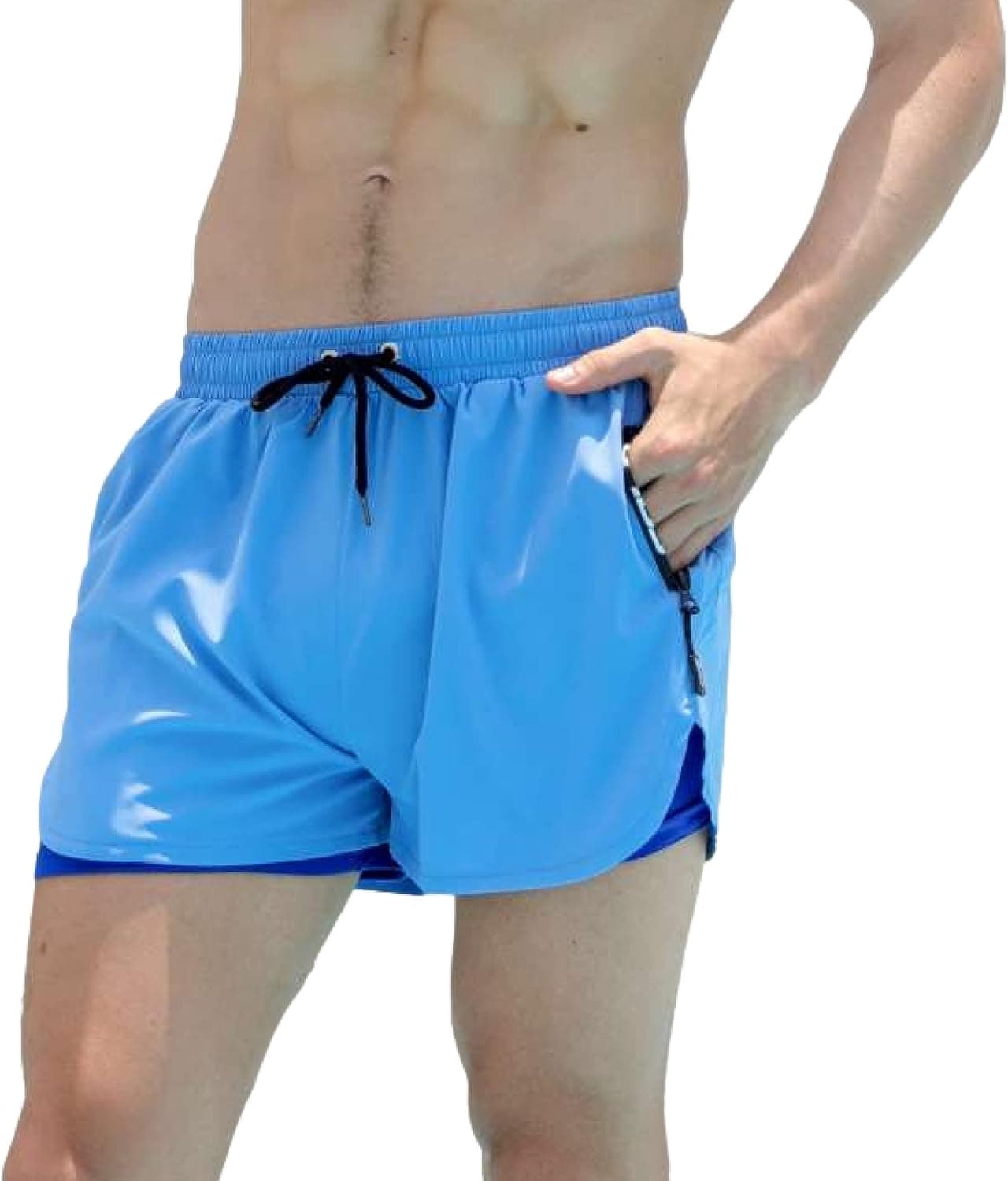 RIFYRI Mens Swim Trunks 3'' Running Shorts Quick Dry Swim Shorts Stretch Water Beach Shorts with Compression Liner