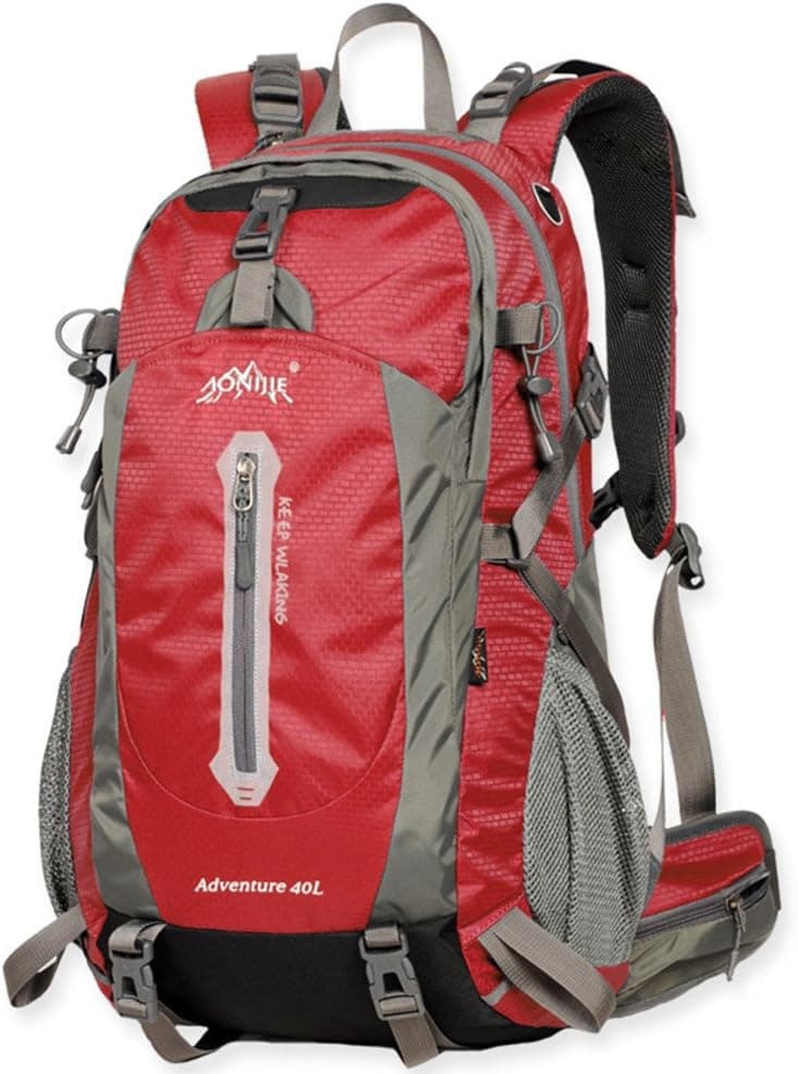 sunhiker Hiking Backpack, 50L/ 40L Sports Outdoor Backpack Bag Travel Camping Backpack Water Resistant Daypack with Waterproof Cover (Red, 50 Liters)