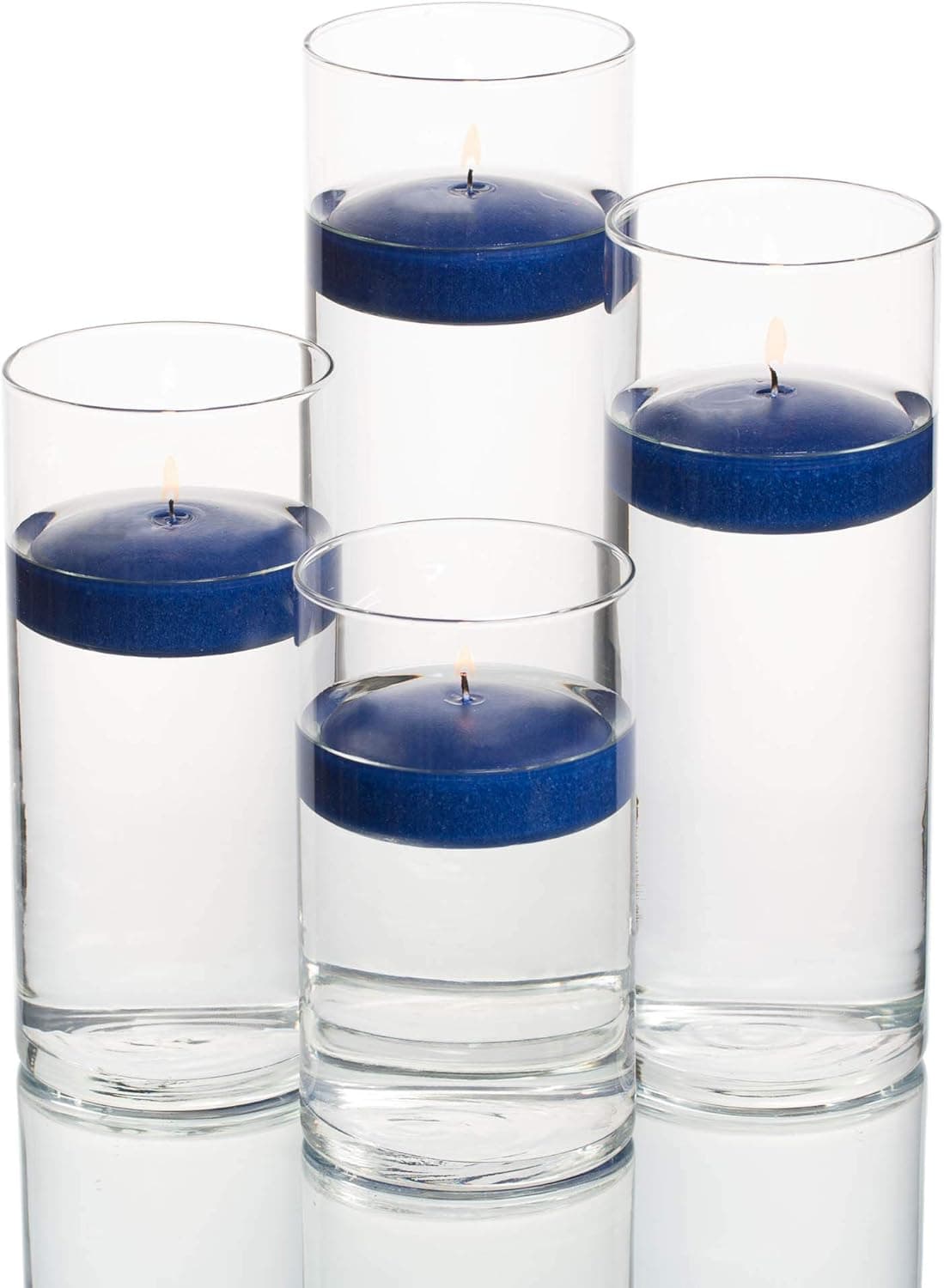 Eastland Set of 4 Cylinder Vases and 4 Navy Blue Richland Floating Candles 3"