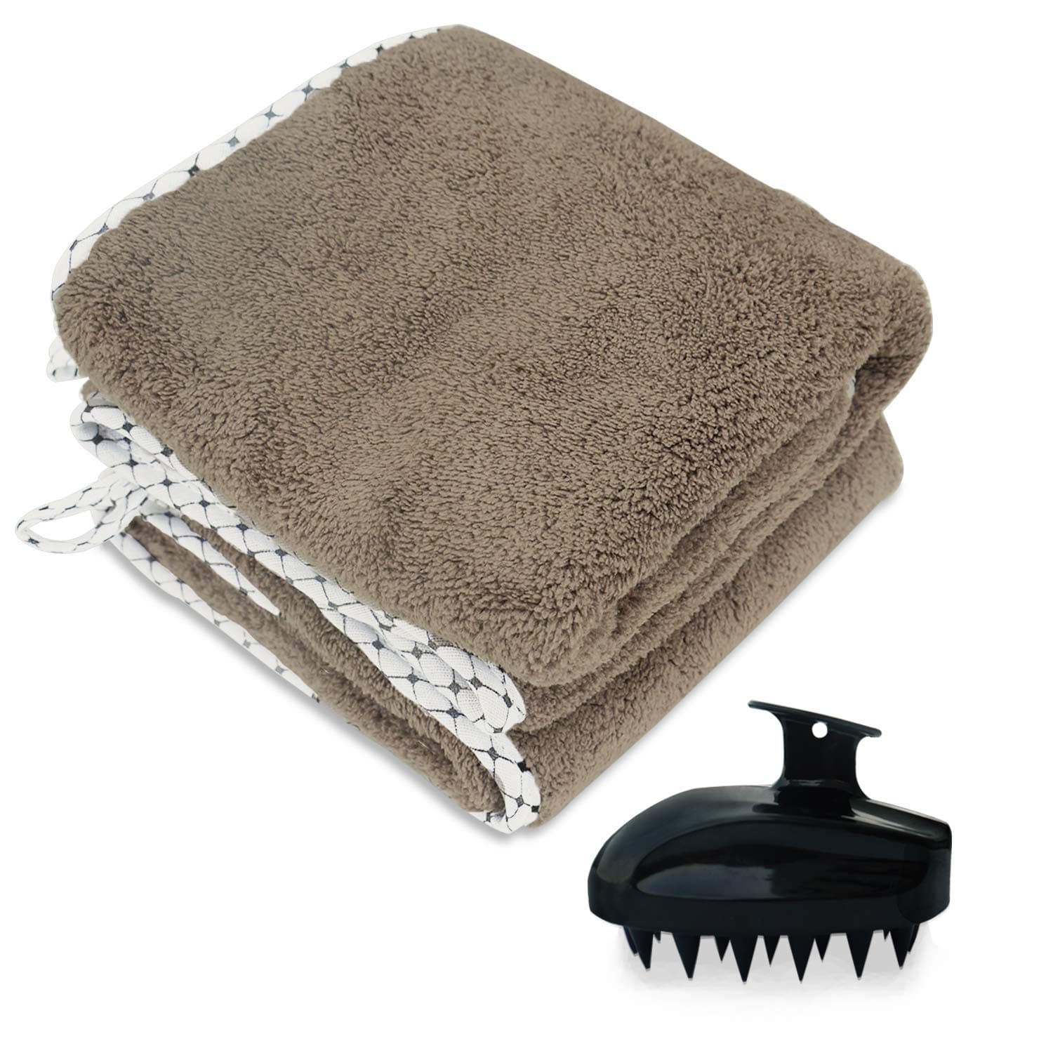 OLEH-OLEH Premium Microfiber Washcloths for Bathroom, 15.7x15.7 inch Absorbent Hand Towels(2Pcs)+ Shampoo Brush,Scalp Massager