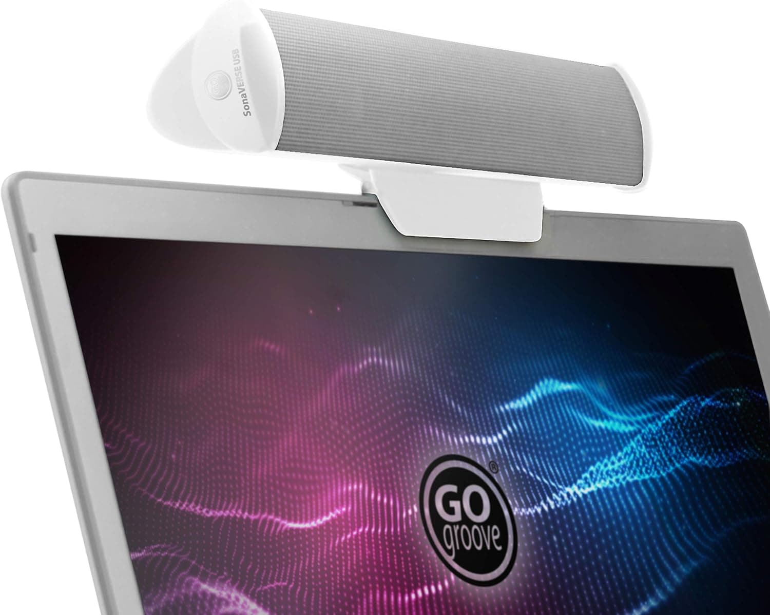 GOgroove SonaVERSE USB Speakers for Laptop Computer - USB Powered Mini Sound Bar with Clip-On Portable External Speaker Design for Monitor, One Cable for Digital Audio Input and Power (White)