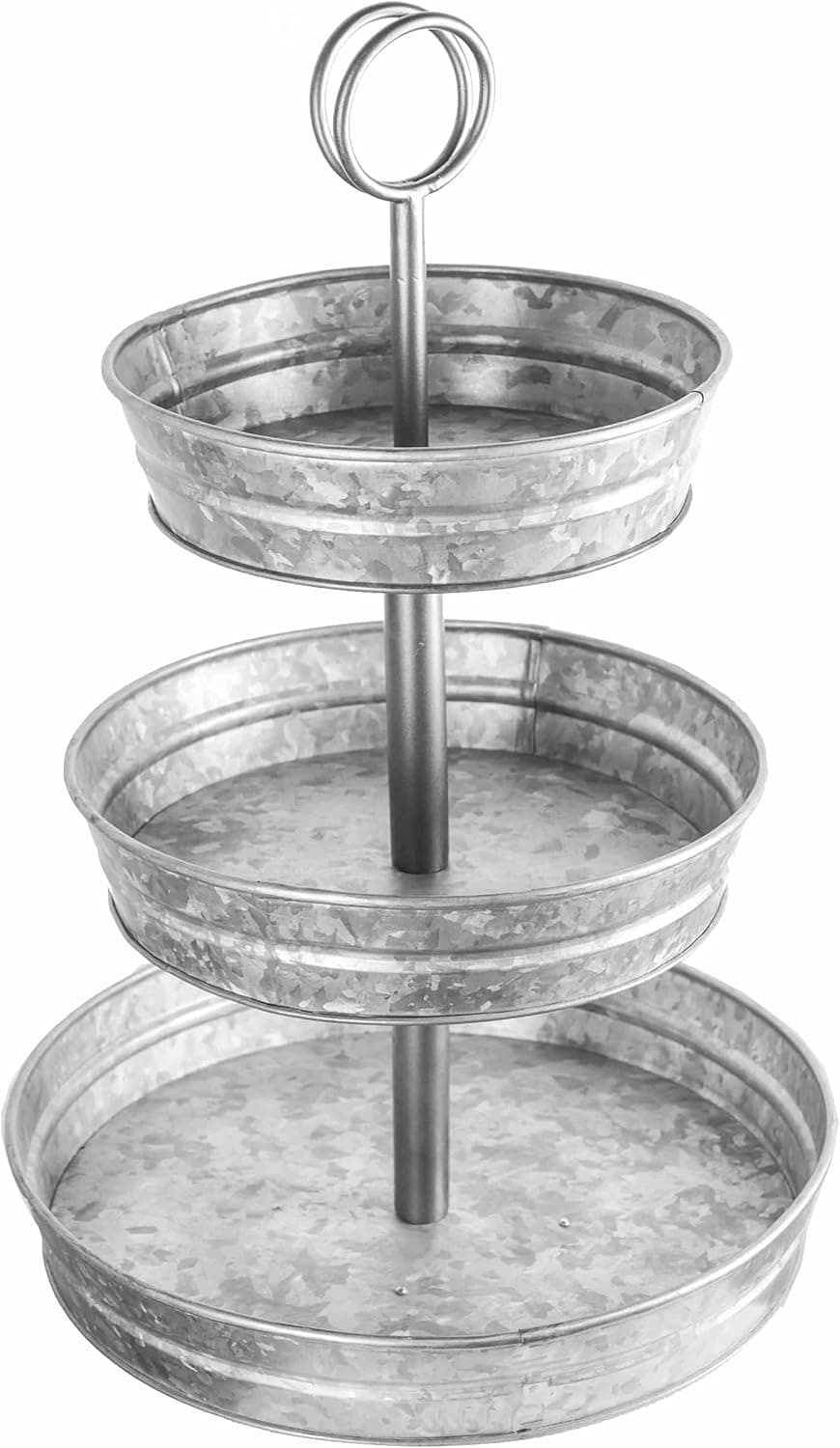 DELBRIO - 3 Tier Large Serving Tray & Display Stand - Rustic, Decorative Galvanized, Farmhouse Décor