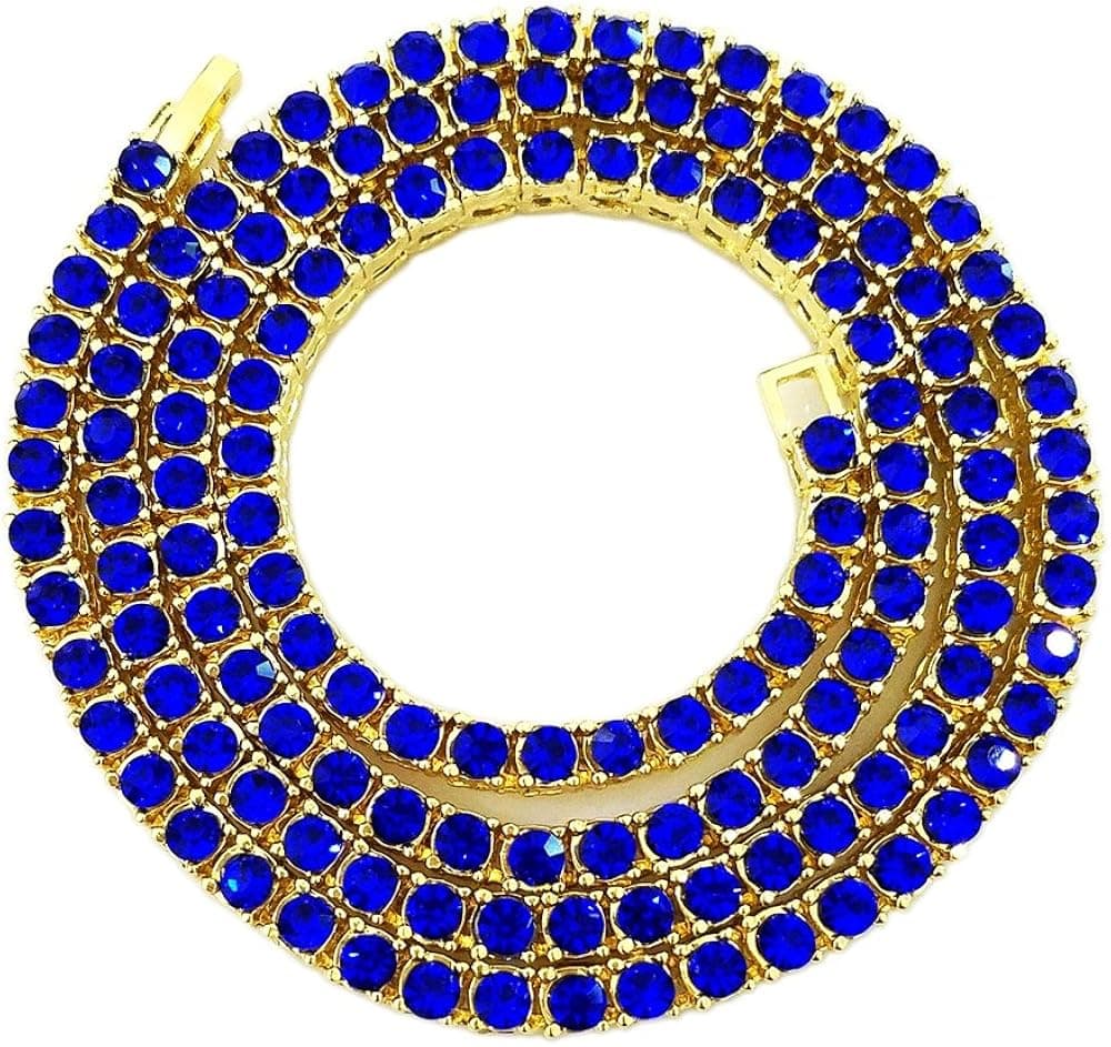 HH BLING EMPIRE Womens Diamond Tennis Necklace Colored Rhinestone Cz Tenis Chains/3-5mm/16-30 Inches