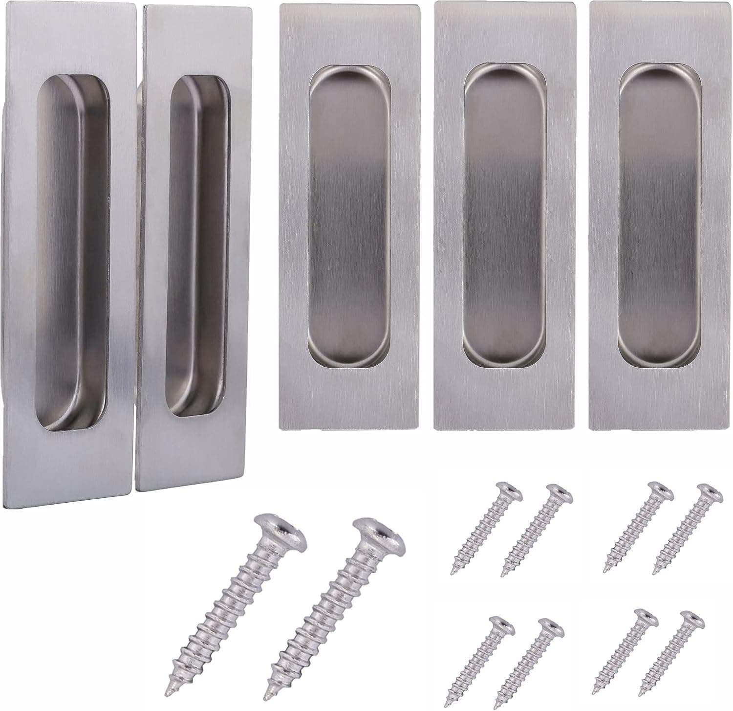 Tidorlou 5 Pack Flush Pull, 4 3/4'' Black Rectangular Recessed Sliding Door Pulls , Satin Brushed Stainless Steel Pocket Door Handles(4 3/4 inch, Silver)