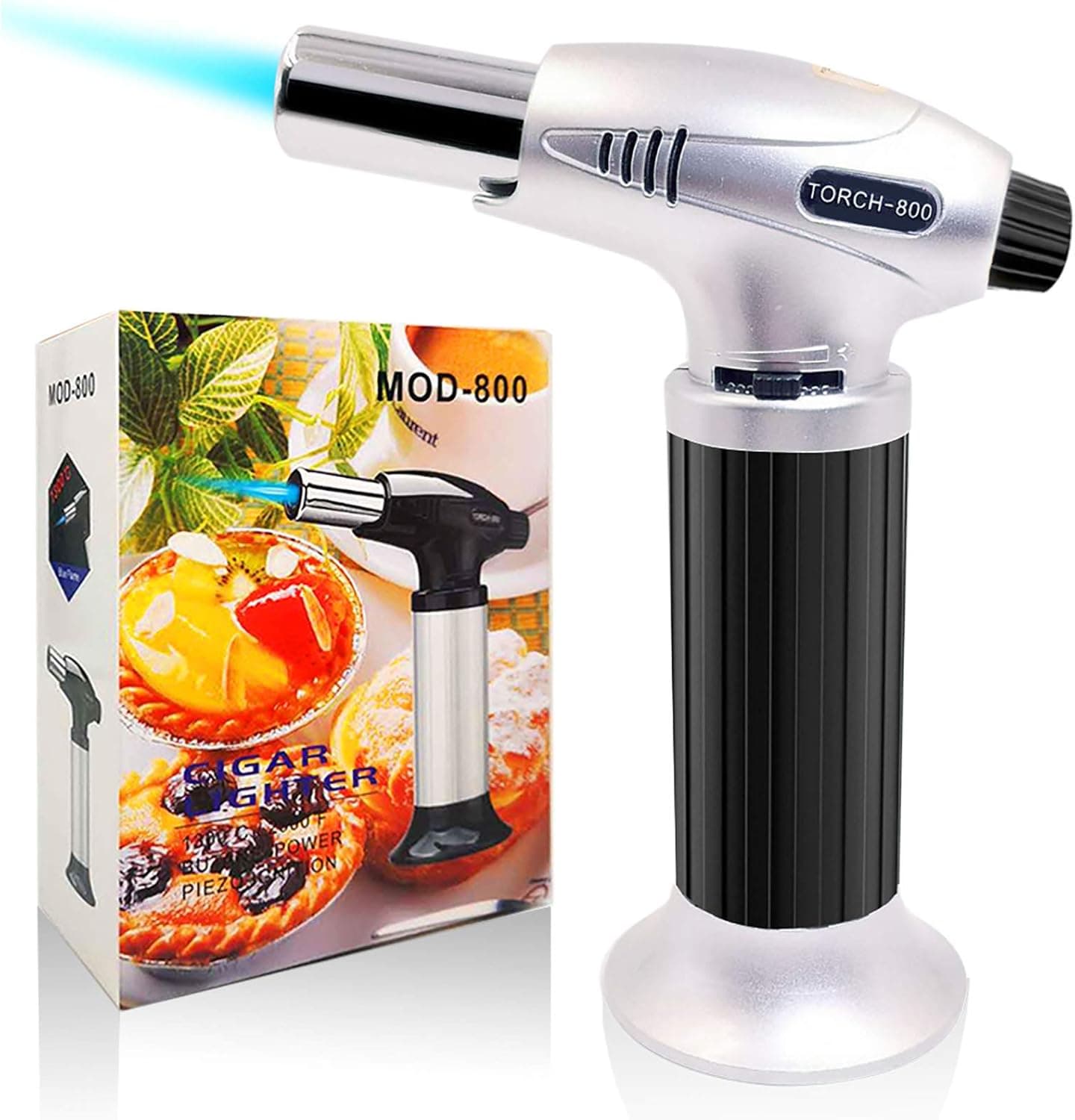 Kitchen Torch, Butane Torch, Chef Cooking Blow Torch with Safety Lock and Adjustable Flame Upgraded Food Torch for Desserts Creme Brulee BBQ and Baking Butane (Butane Gas Not Included)