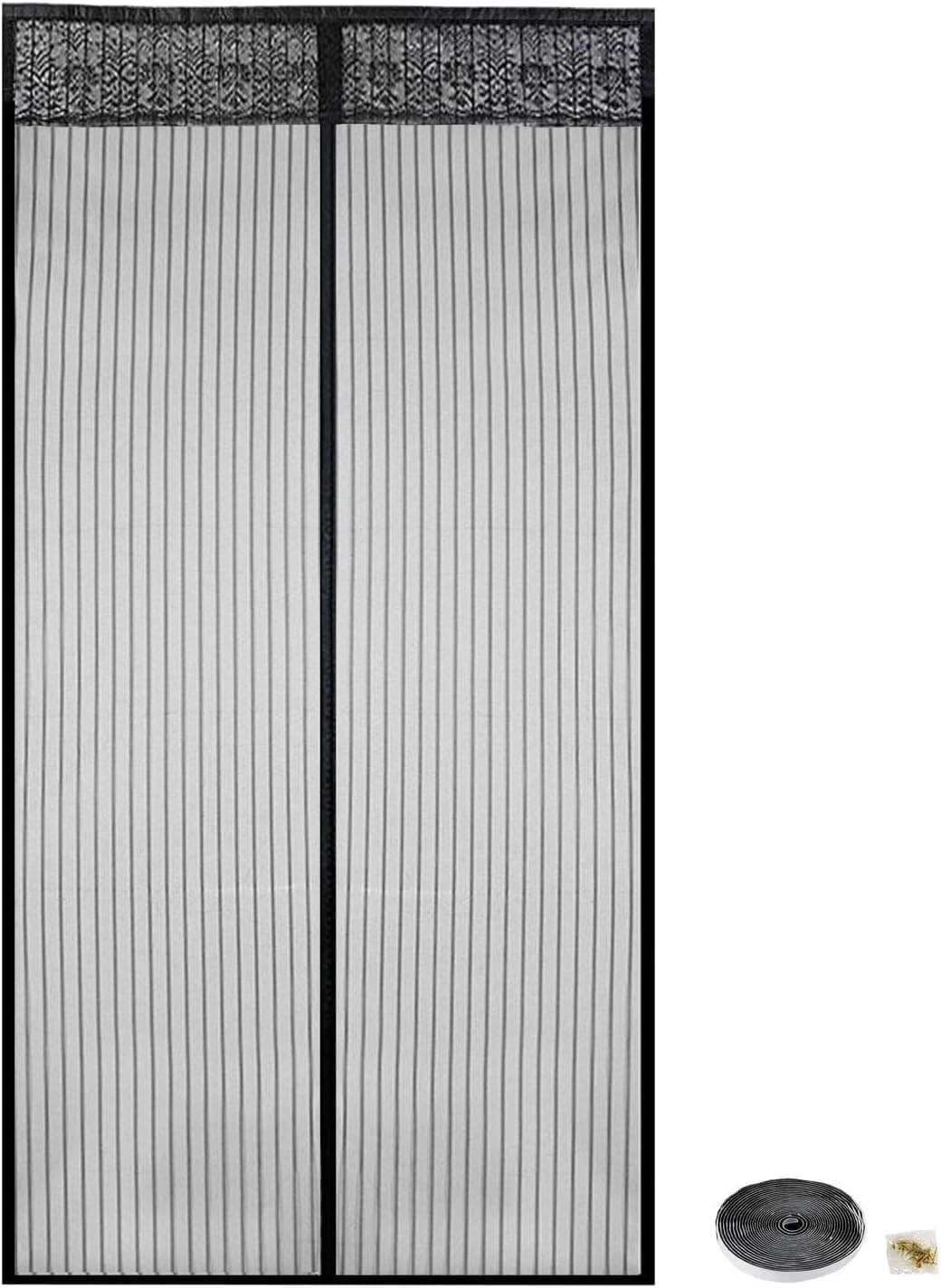 Chephon Heavy Duty Magnetic Screen Door with High-Density Mesh Curtain and Full Frame Velcro Fits Door Size up to 37"-82", Black