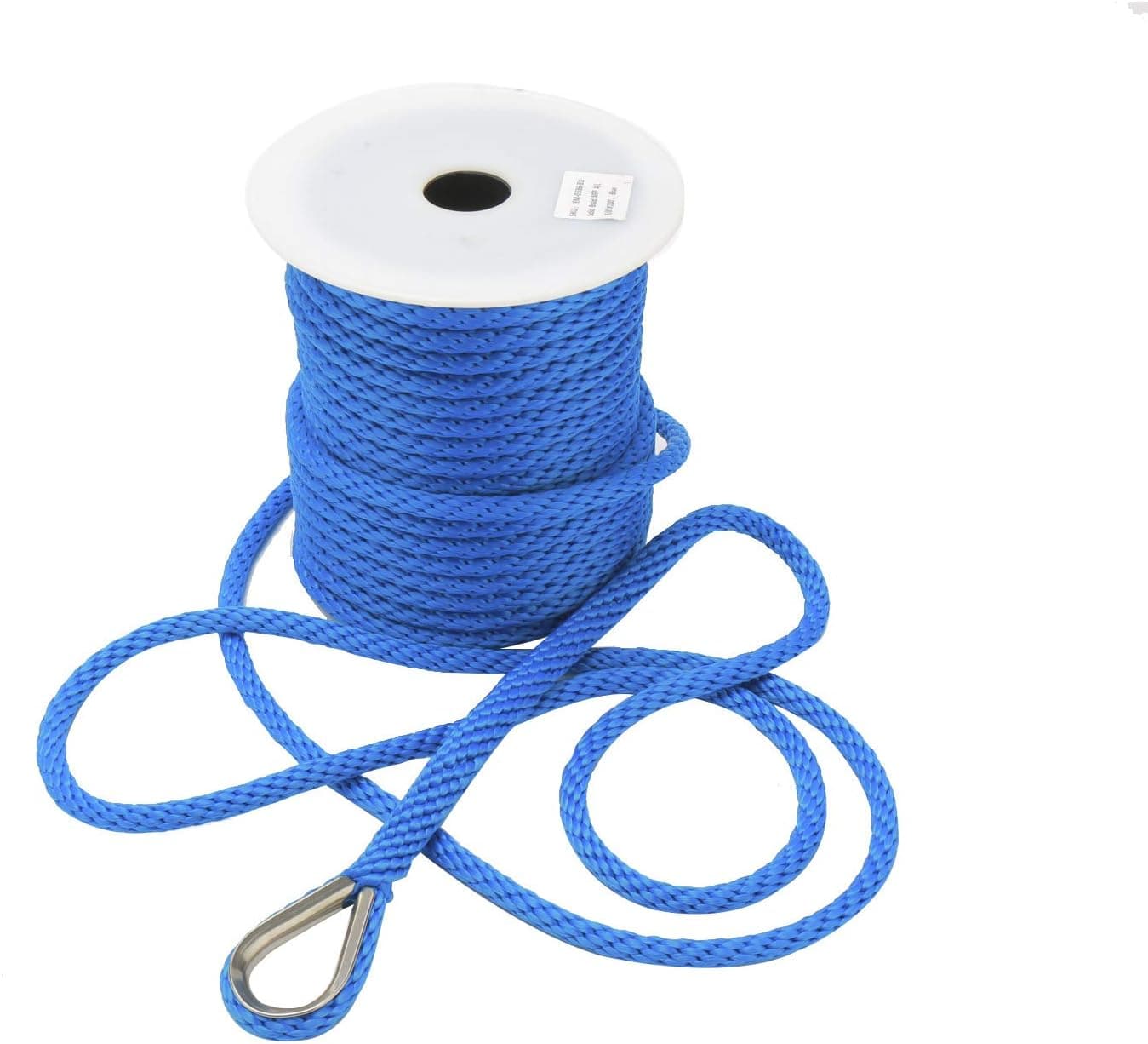 NovelBee 3/8 Inch 100Feet Premium Solid Braid MFP Anchor Line Anchor Rope with Stainless Steel Thimble (Blue)
