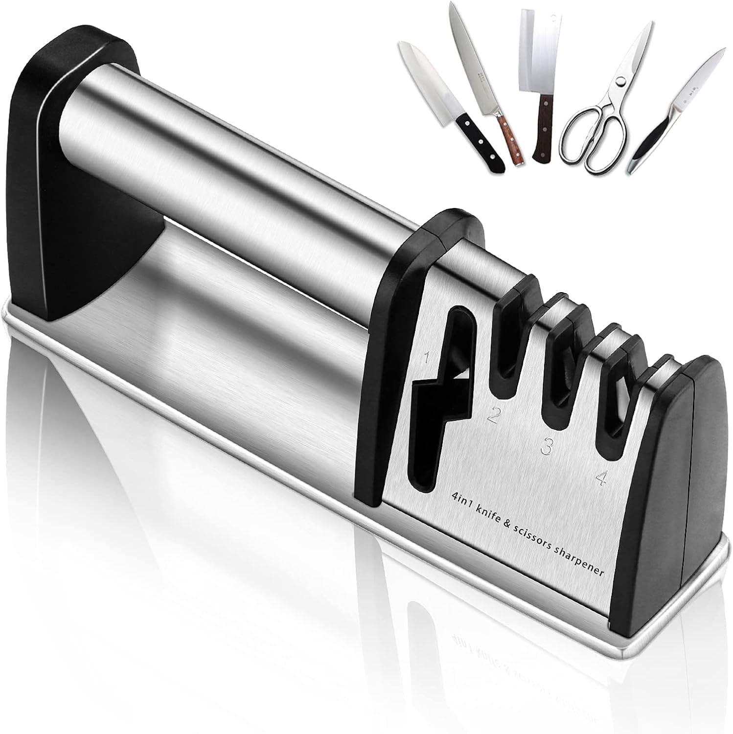 4in1 Premium Knife Sharpener 3-Stage Sharpening Tool Works for Ceramic and Steel Knives,Scissors - Knife Sharpeners Designed for All Household Knives