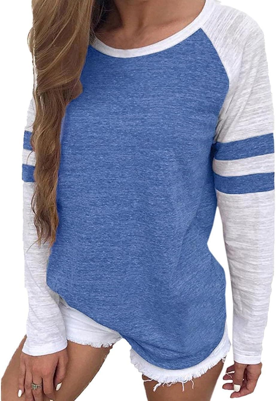 YOTGAP Women's Baseball Tees Shirts Long Sleeve Color Block Loose Tunics Blouses Tops