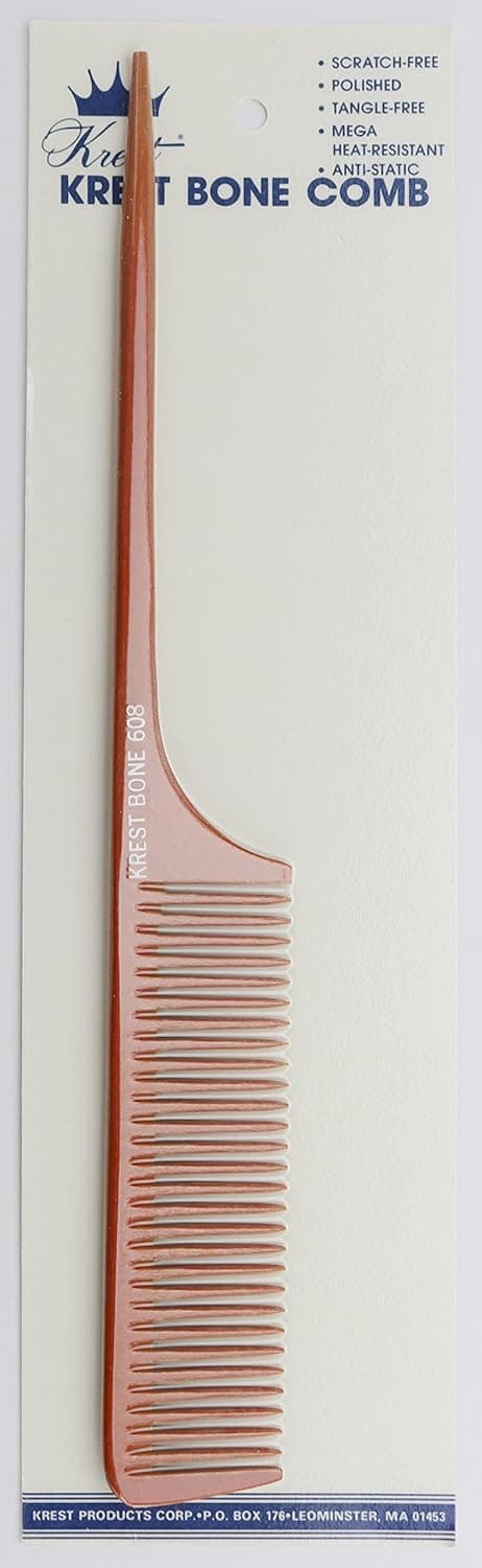 Krest Bone 10 Inch Coarse Teeth Rattail comb. Professional comb. Heat Resistant Comb. Styling Combs. Detangle, Sectioning Comb.