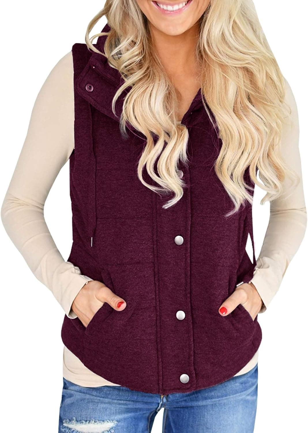 Valphsio Womens Casual Quilted Puffer Vest Lightweight Zip Up Drawstring Jacket Outerwear with Pockets