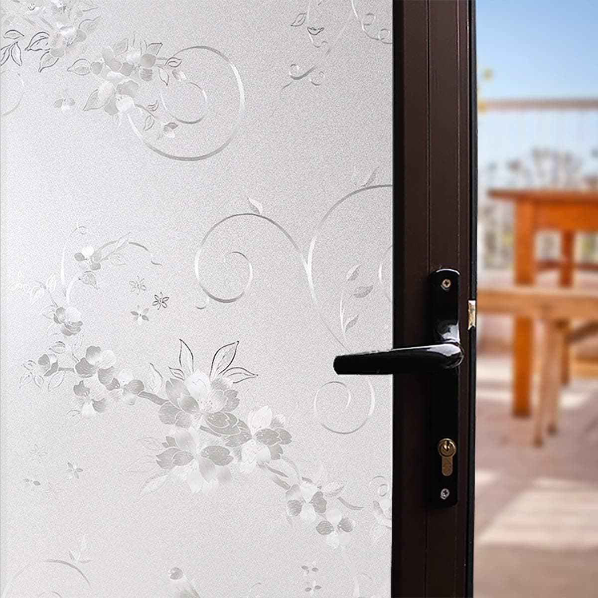 Frosted Privacy Window Film, No-Glue Stained Glass Window Decor/Privacy Protection/Heat Control/Anti UV, Iron Flower Stained Glass Static Cling for Home/Office, 23.5x118 inch