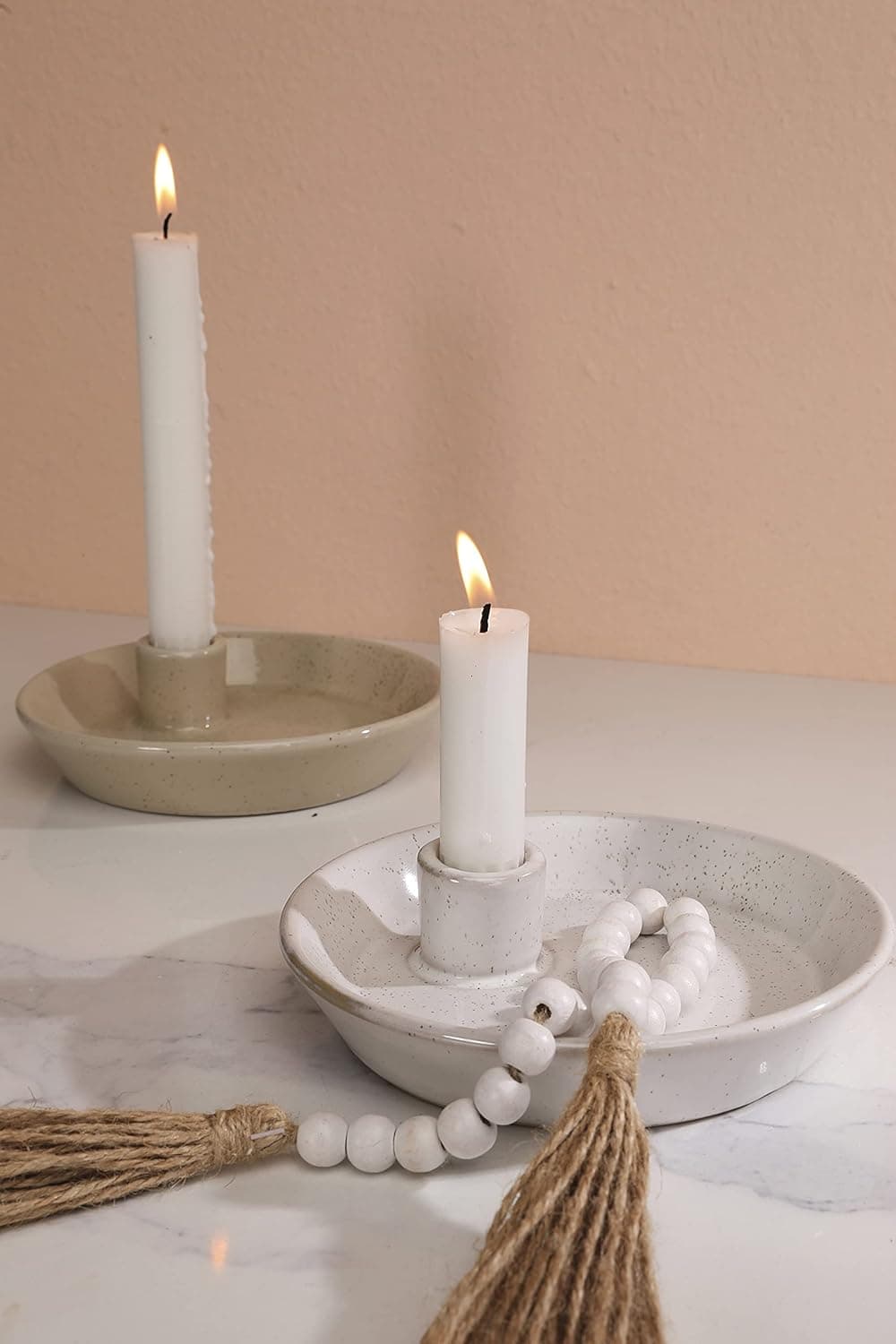 DN DECONATION Ceramic Taper Holder, Ivory White Candlestick Holder, Small Candle Holder for Decoration