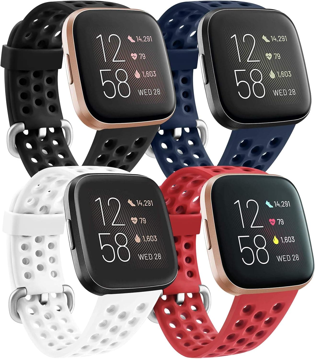 Meliya Silicone Bands Compatible for Fitbit Versa 2 / Fitbit Versa/Fitbit Versa Lite Bands, Breathable Sport Replacement Wristbands for Women Men Small Large