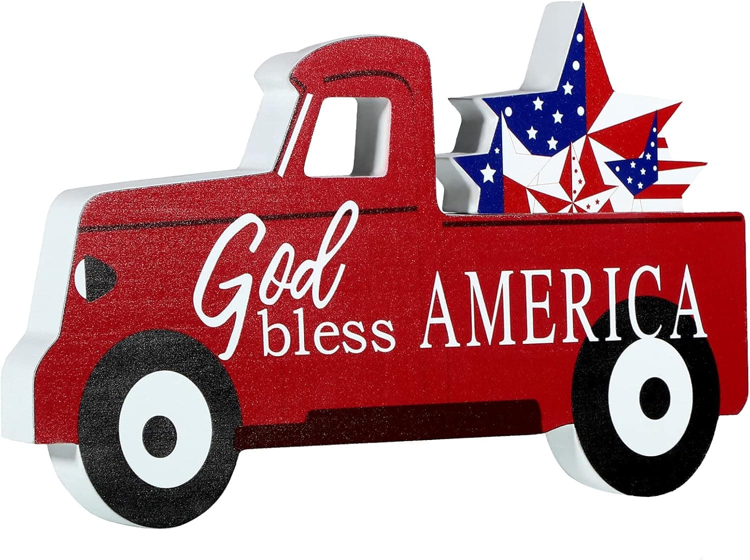 Jetec Christmas American Vintage Patriotic Truck Patriotic Star Wood Truck Independence Day Shelf Sitter Wood Truck God Bless America Wall Hanging Table Decorations for Home Party Tabletop Decor