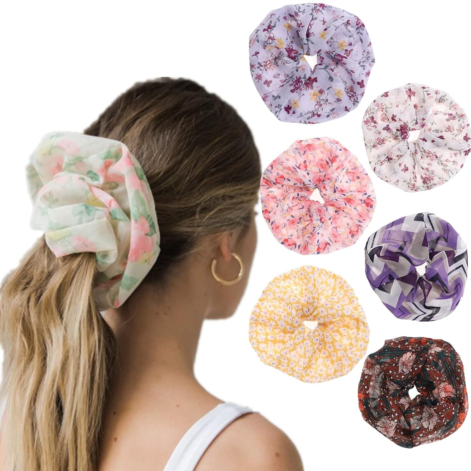 Oversized Satin Jumbo Hair Scrunchies - 6Pcs Chiffon Large Hair Scrunchies Elastic Hair Ropes Solid Color Ponytail Holder for Women (Mix color #12)
