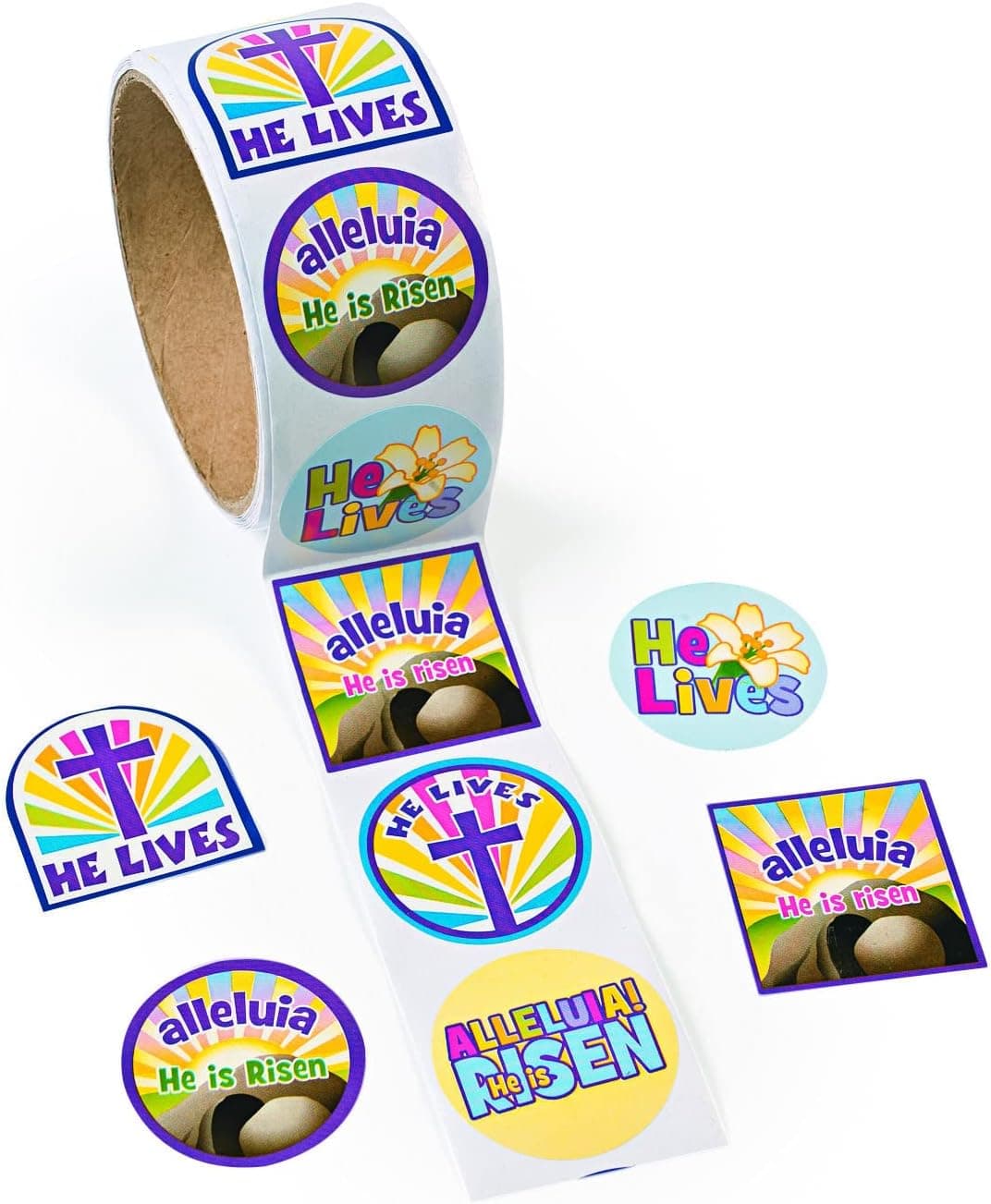 He Lives Stickers for Easter - 100 Sticker Roll - Religious Easter, Church and Sunday School Supplies