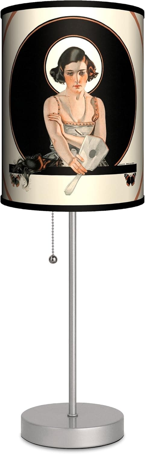 Lamp-In-A-Box SPS-SEP-Butte Satu Rounday Evening Post - Butterfly Girl with Tear Sport Silver Lamp, 20" x 7" x 7"